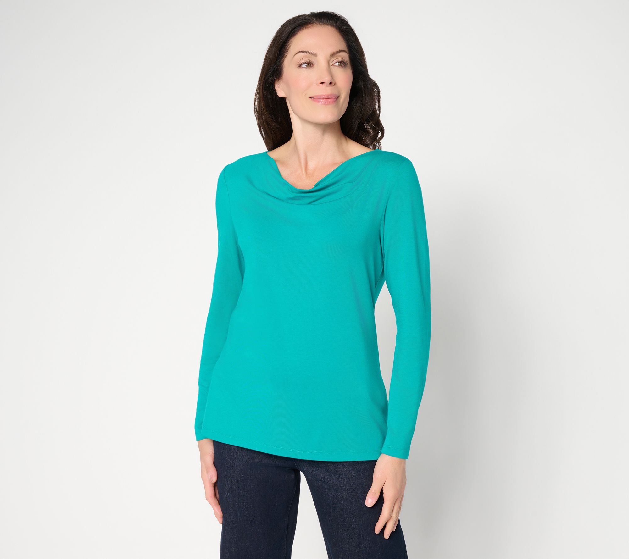 "As Is" Denim & Co. So Soft Jersey Long Sleeve Drape Neck Top