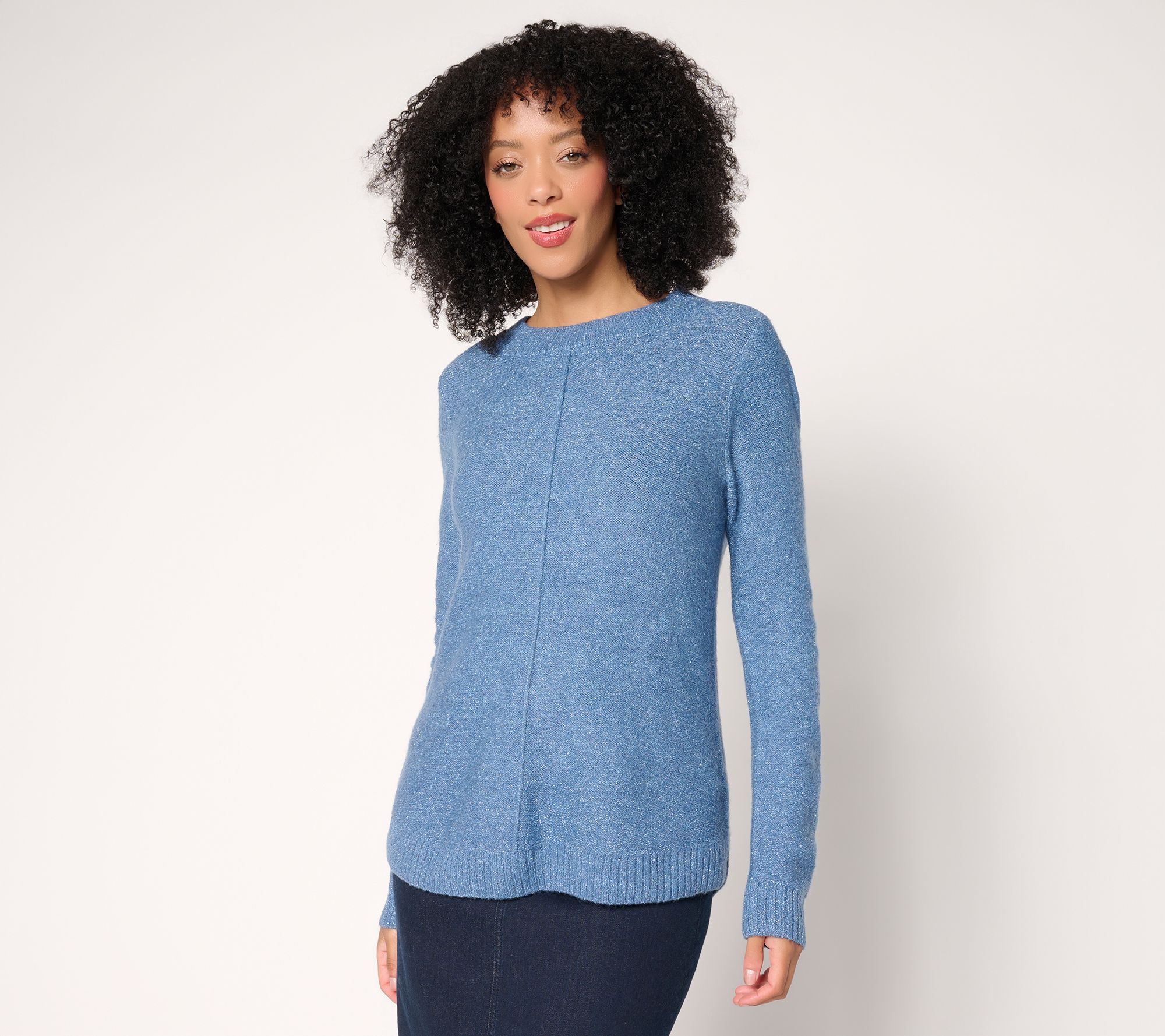 "As Is" Denim & Co. Crew Neck Long Sleeve Sparkle Sweater