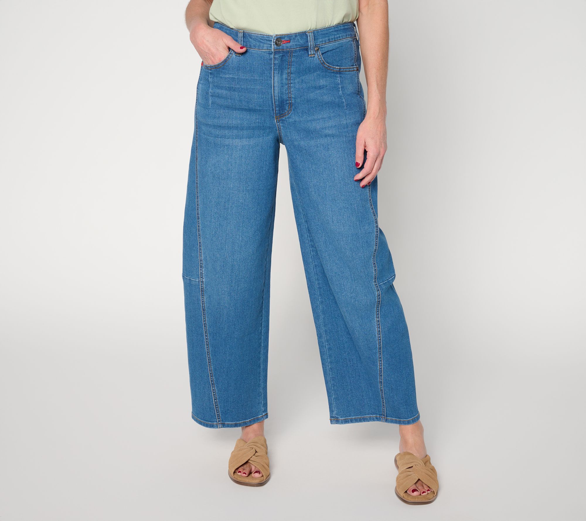 "As Is" Peace Love World Reg Indigo Soft Barrel Motif Ankle Jeans