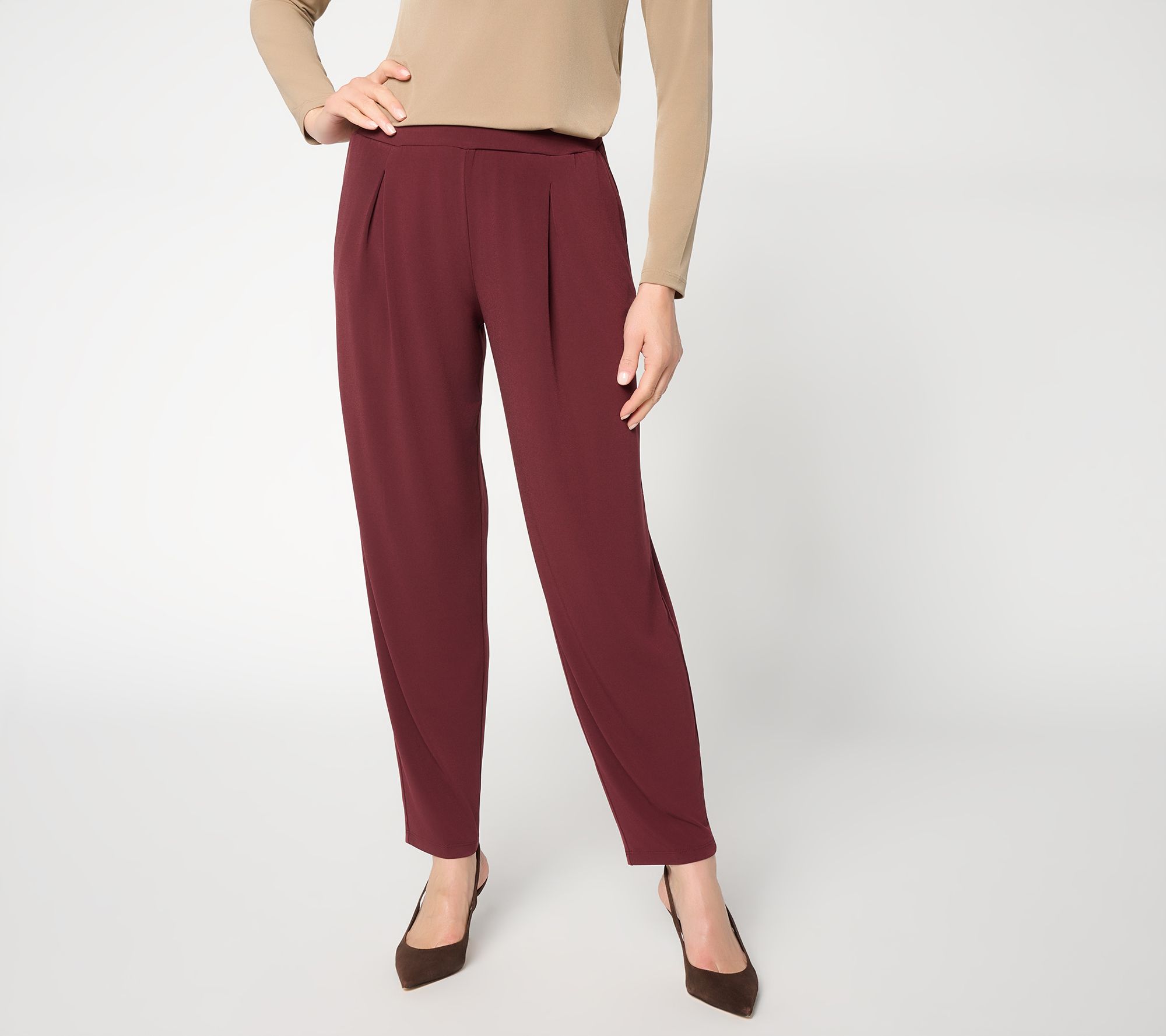 Susan Graver Regular Liquid Knit Barrel-Leg Ankle Pants
