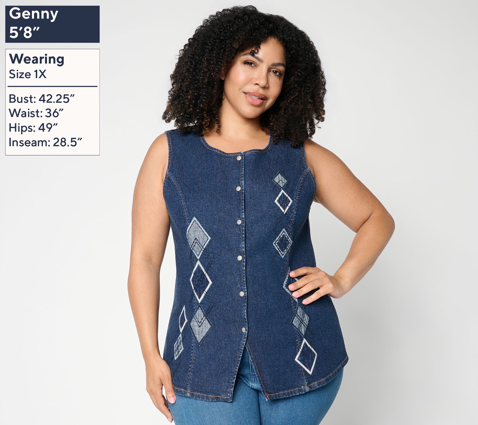 Driftwood Deanna Embroidered Denim Vest - Argyle - QVC.com
