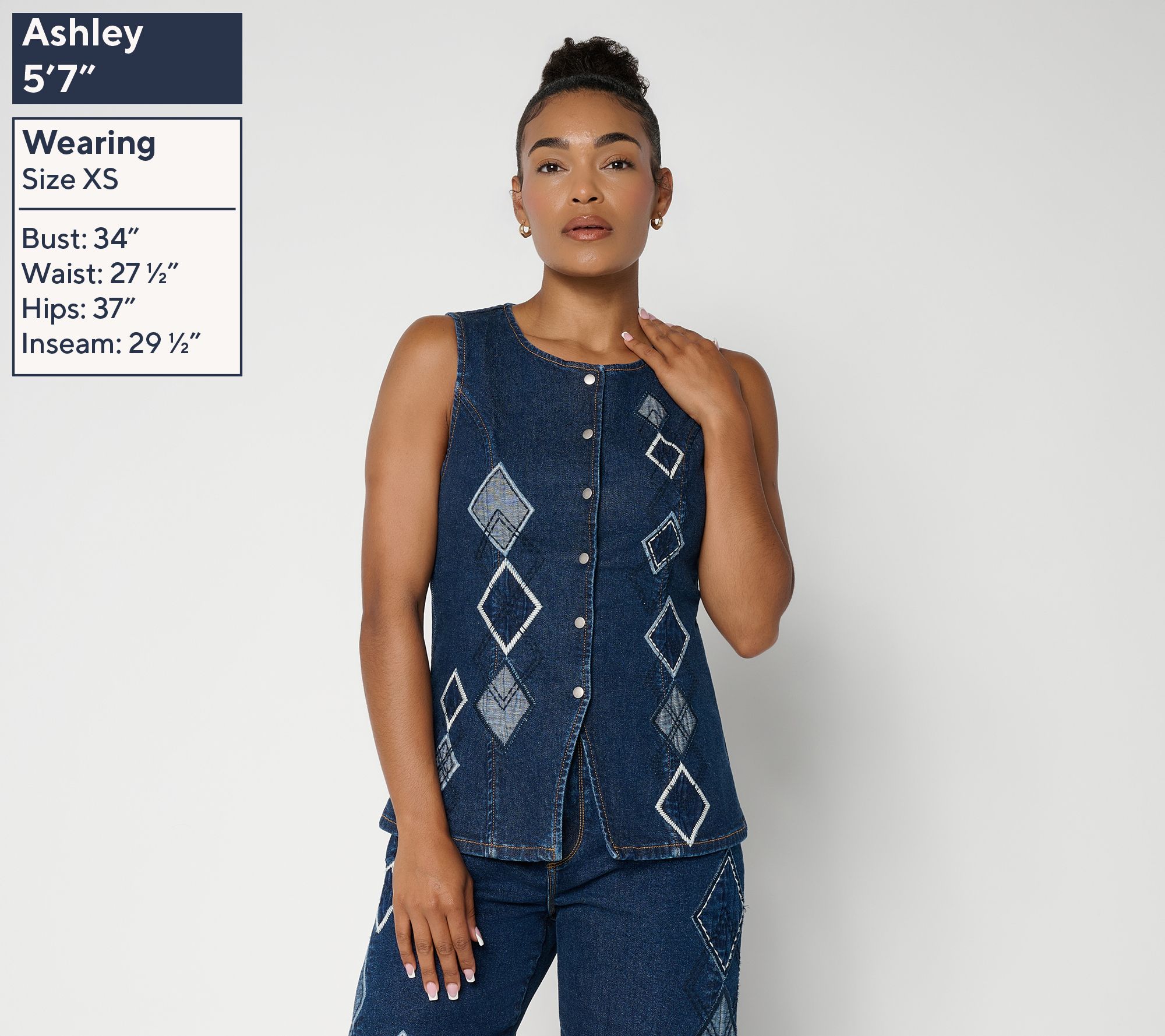 Driftwood Deanna Embroidered Denim Vest - Argyle - QVC.com