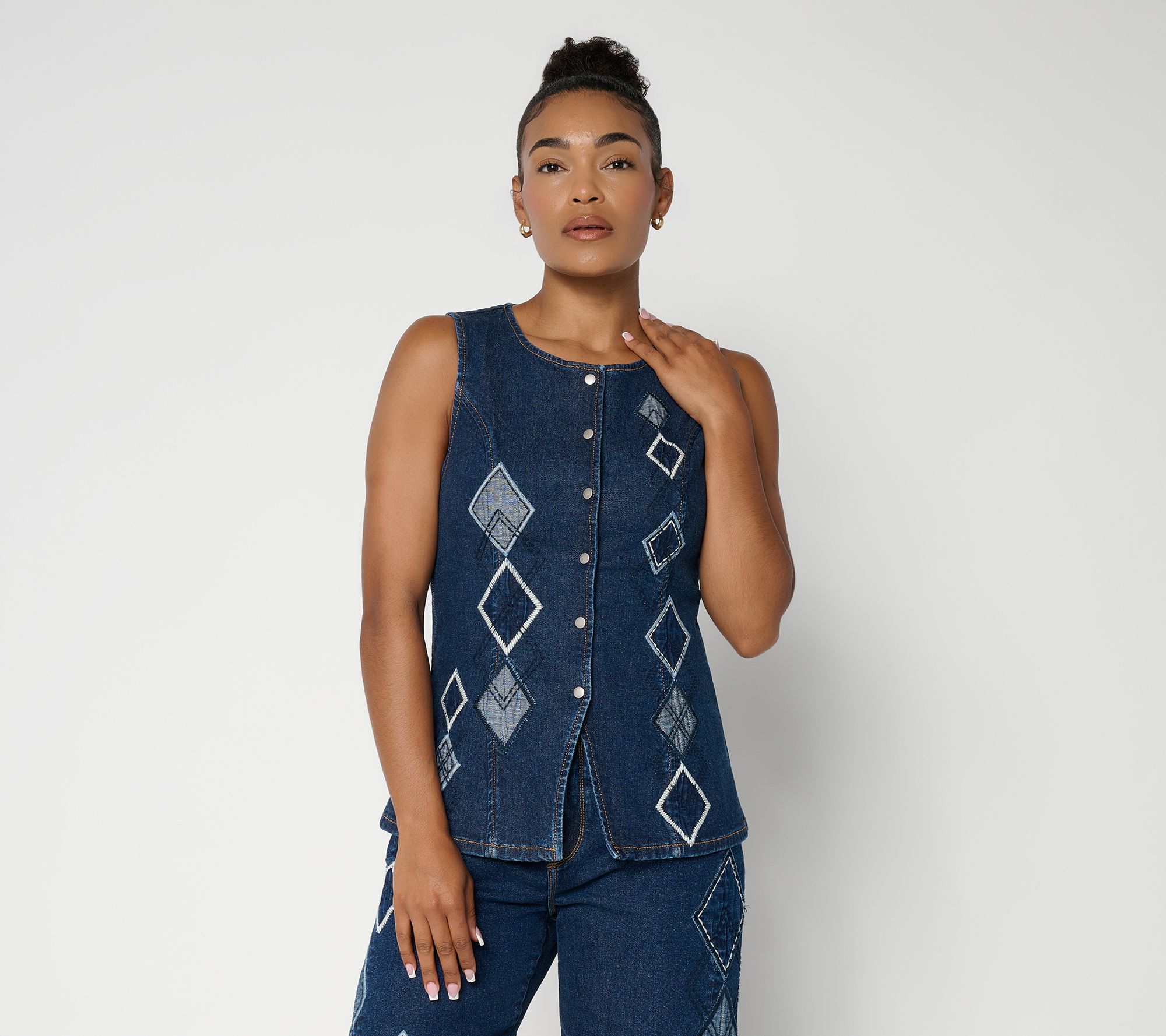 Driftwood Deanna Embroidered Denim Vest - Argyle