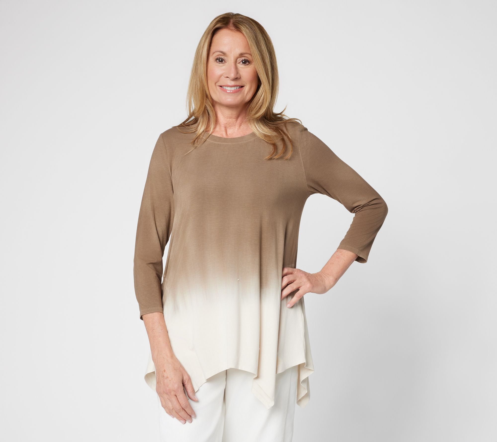 "As Is" LOGO by Lori Goldstein Regular Dye Effect Scoop Neck 3/4 Tee