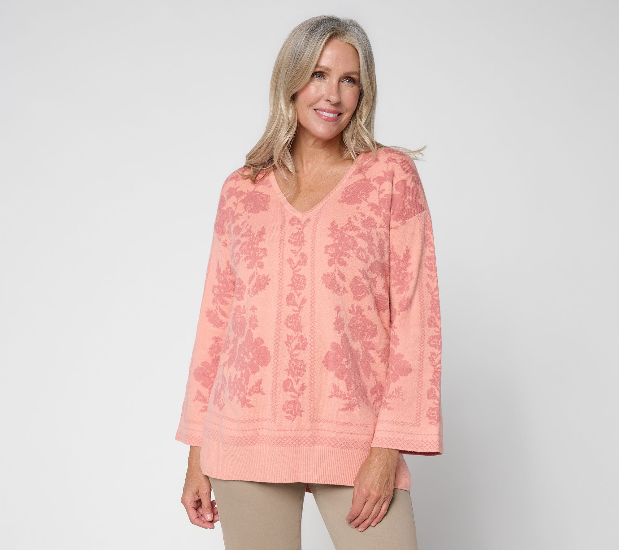 Ree by the Pioneer Woman V Neck High Low Tunic Sweater