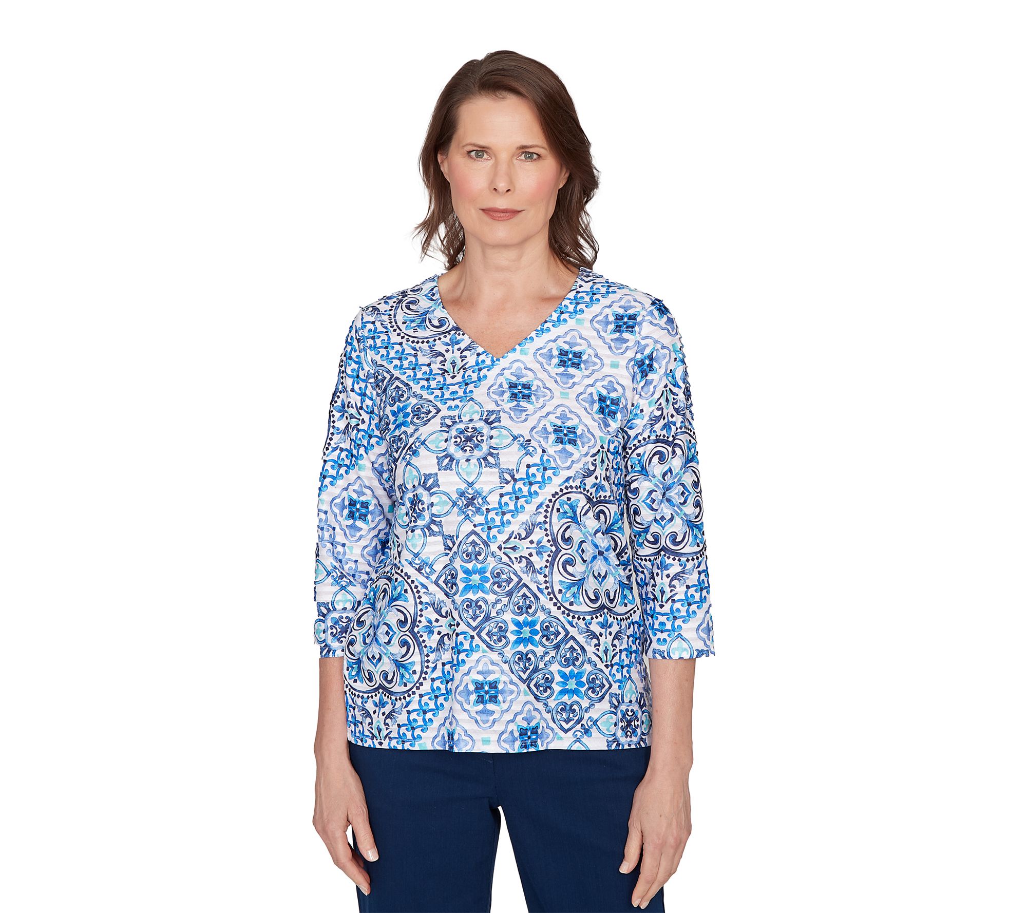 Alfred Dunner Petite Aegean Tile V-Neck Top