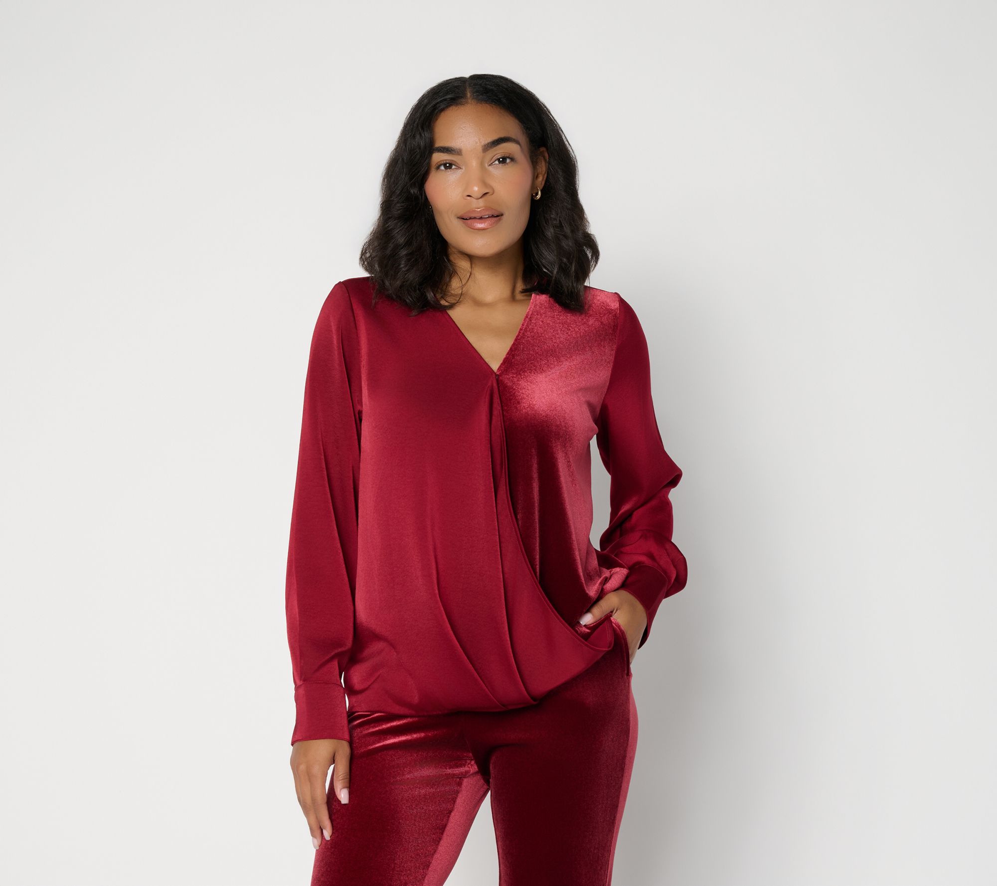 Studio Park x Pat DeMentri Surplice Long Sleeve Blouse