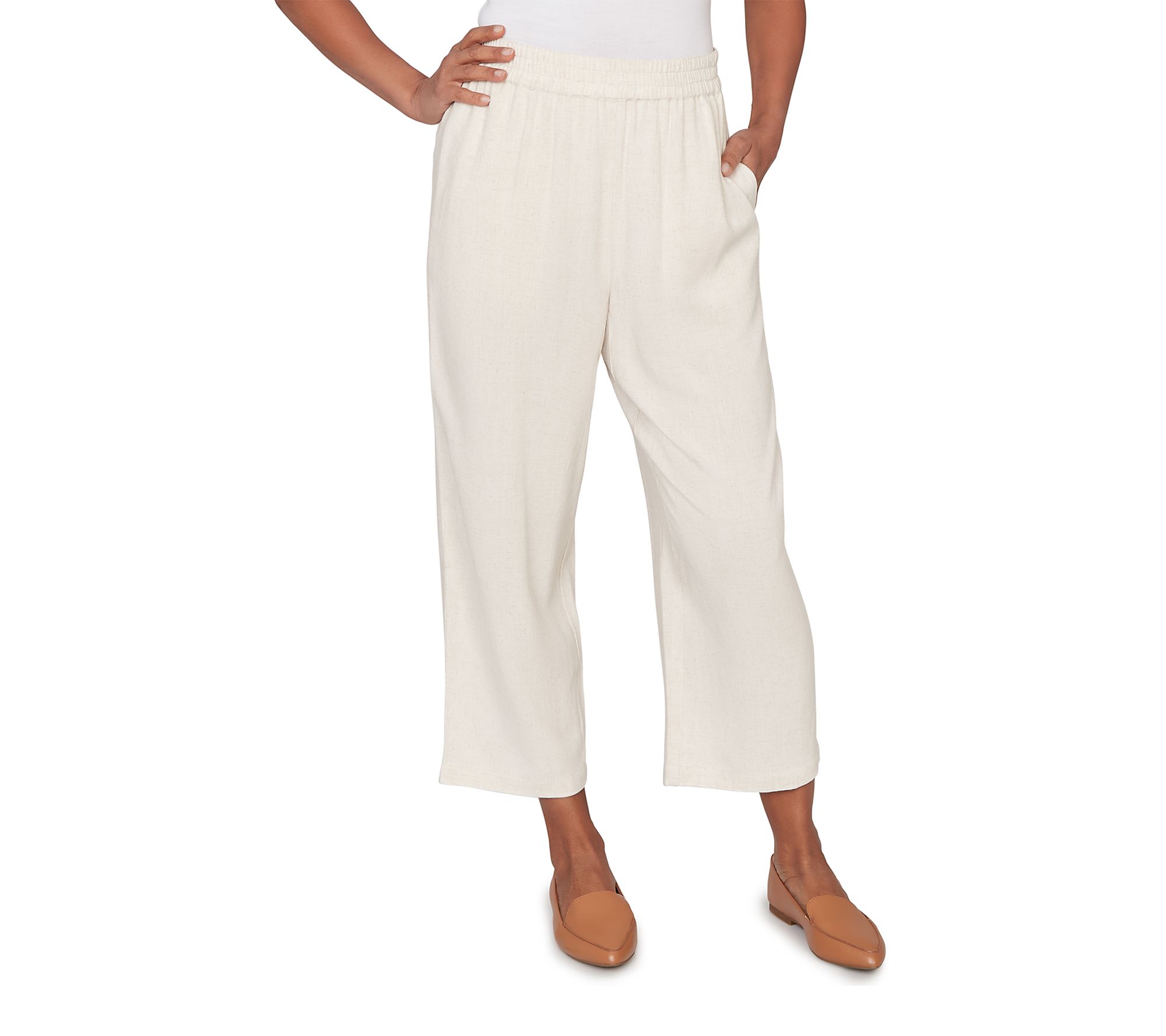 Alfred Dunner Women's Linen Elastic Waist AnklePants