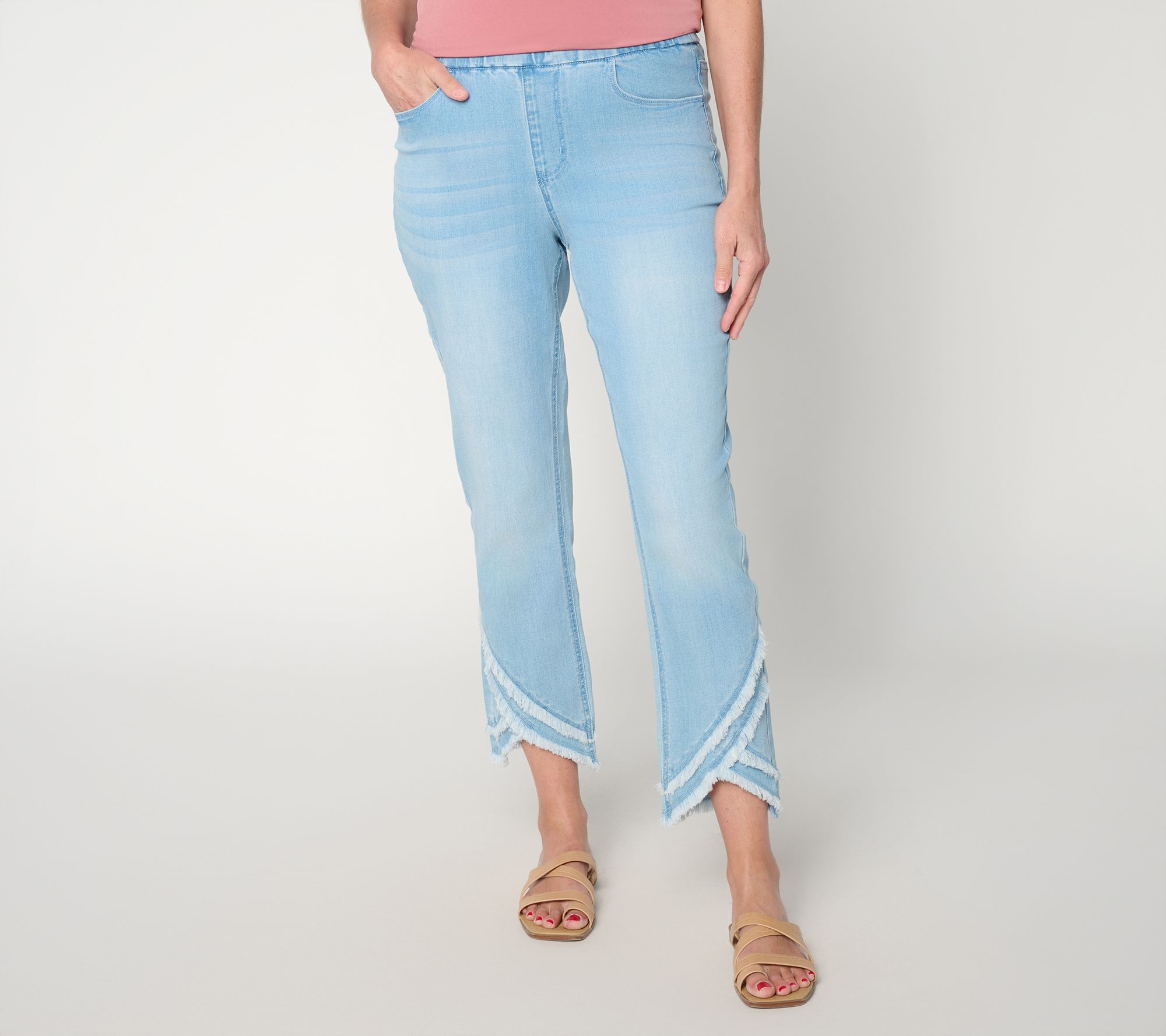"As Is" Susan Graver Stretch Denim Regular Slim Leg Jean with Tulip Hem