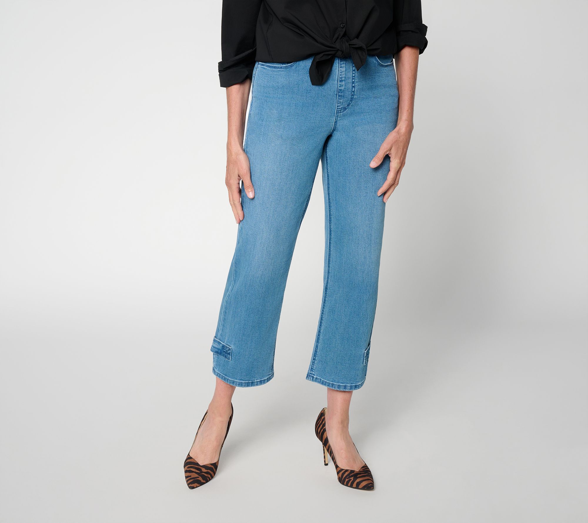 Susan Graver Stretch Denim Crop Jean with Tab Detail