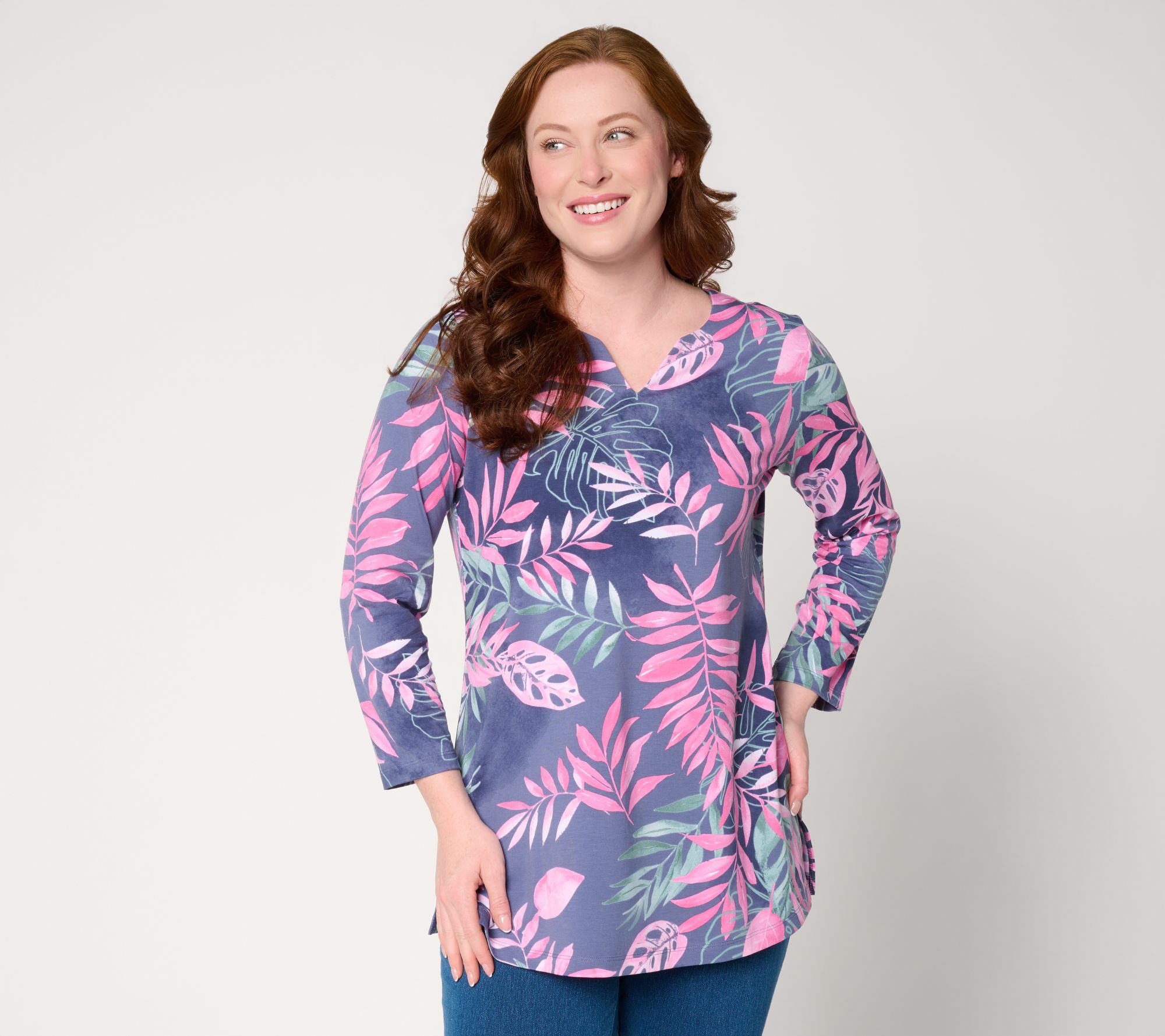 "As Is" Denim & Co. Regular Printed So Soft Jersey Bracelet Sleeve Tunic
