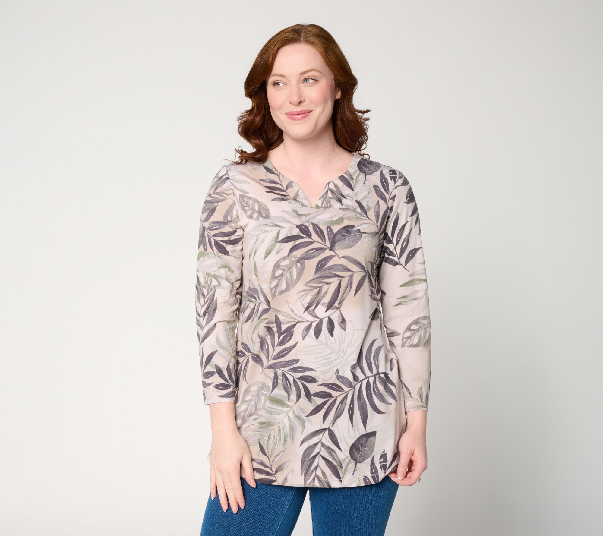 "As Is" Denim & Co. Regular Printed So Soft Jersey Bracelet Sleeve Tunic