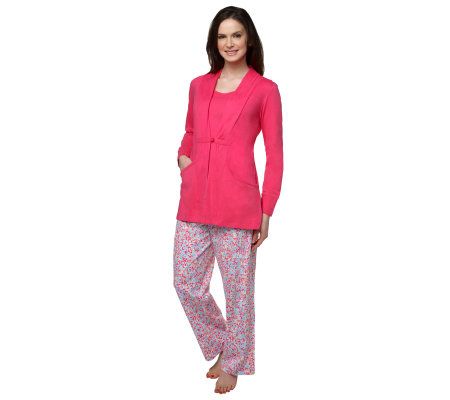 Carole Hochman Abstract Floral Cotton Jersey 3-Piece Pajama Set