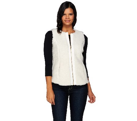 Denim & Co. Zip Front Faux Sherpa Vest - Page 1 — QVC.com