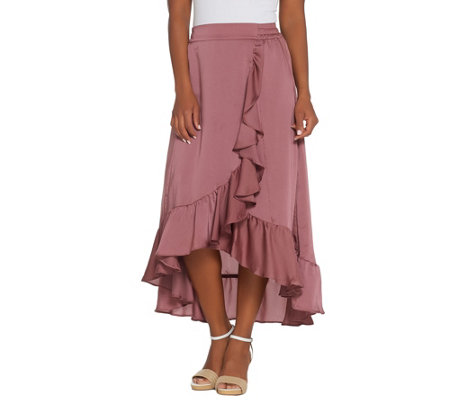 Lisa Rinna Collection Pull-On Faux Wrap Skirt with Ruffles - Page 1 ...