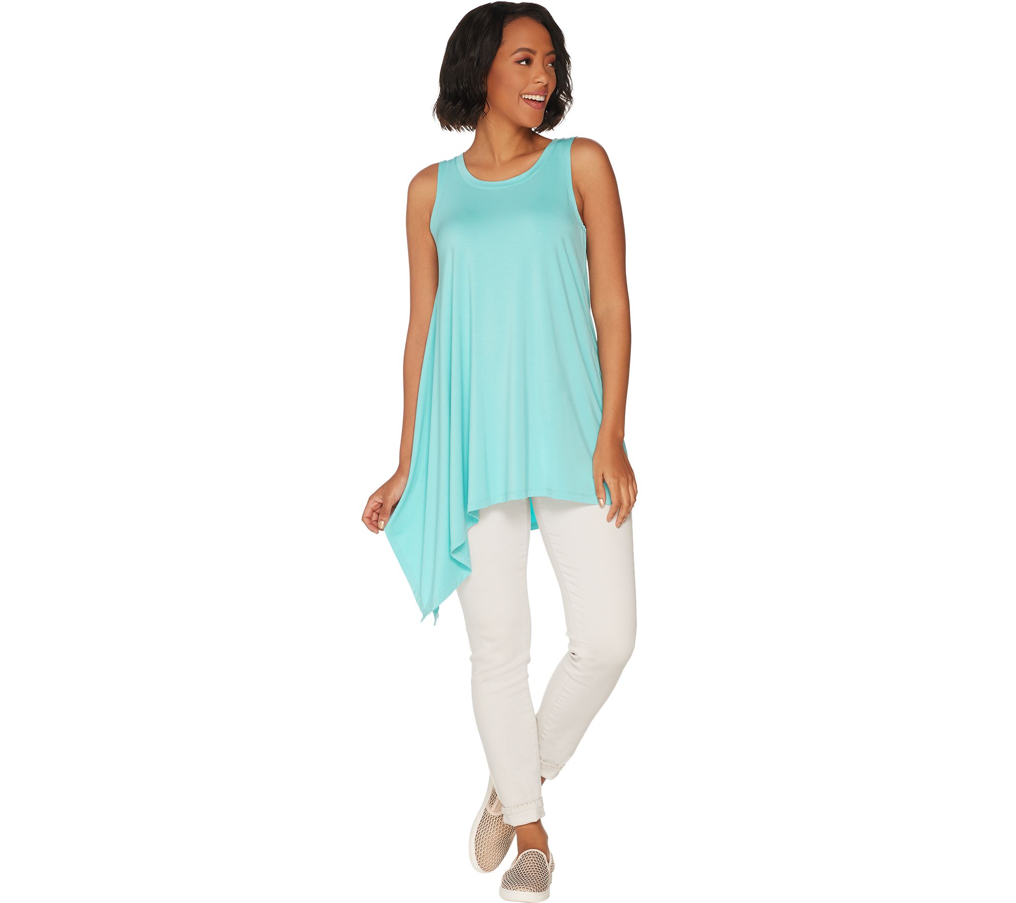 "As Is" LOGO by Lori Goldstein Knit Tank with Exaggerated Asymmetric Hem