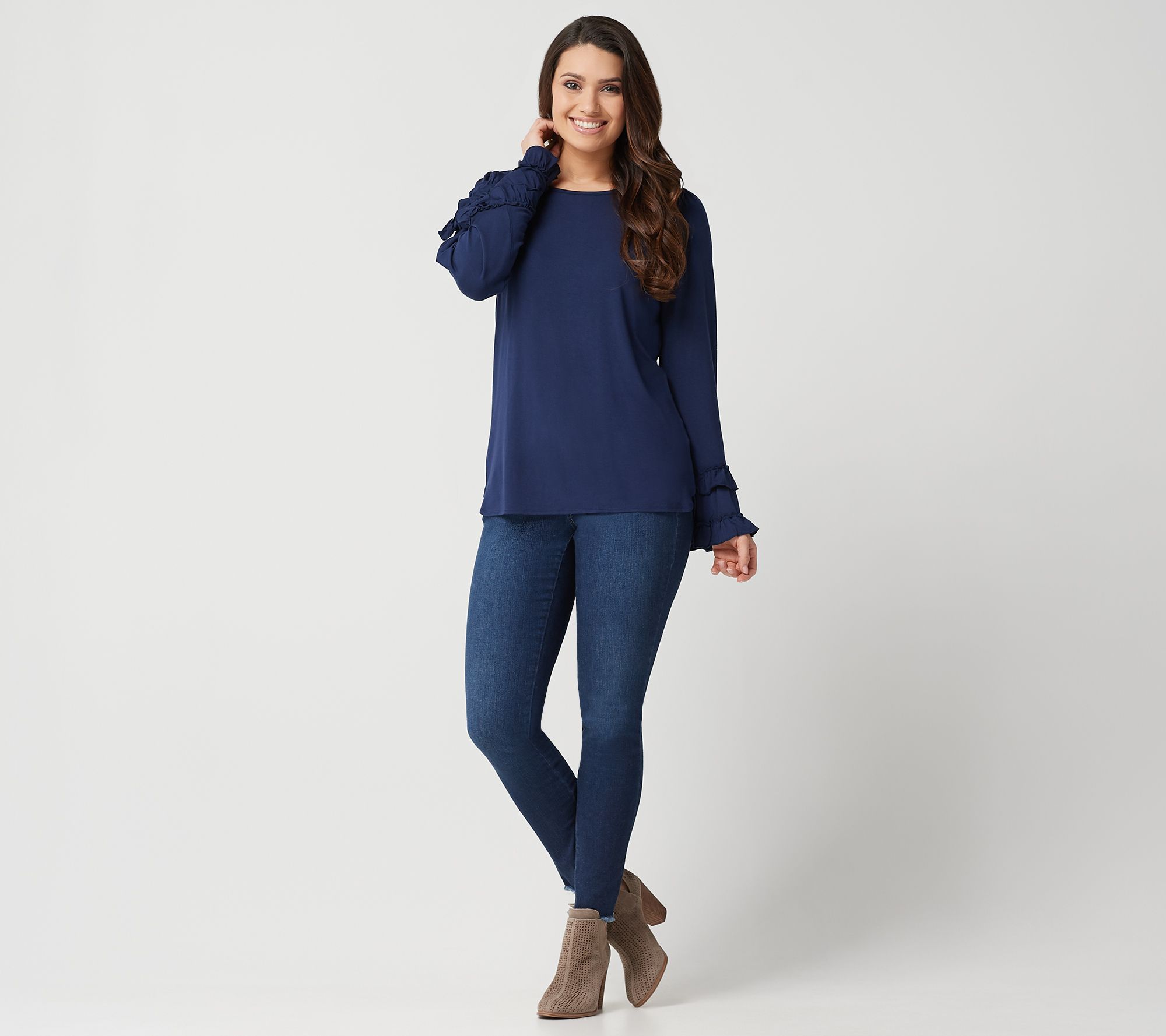 Belle by Kim Gravel Double Ruffle Hi-Low Bell Sleeve Top - QVC.com