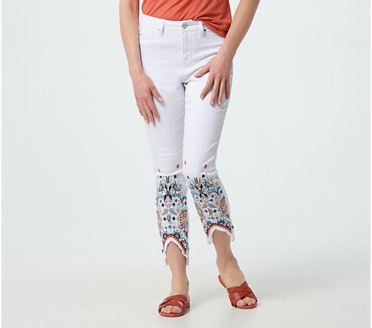 Laurie Felt Petite White Daisy Denim Slim Leg Jeans with Embroidery