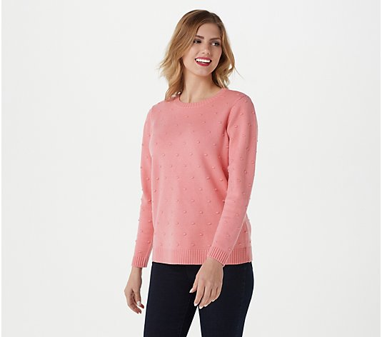 Denim & Co. Round Neck Long Sleeve Sweater with Bobble Stitch