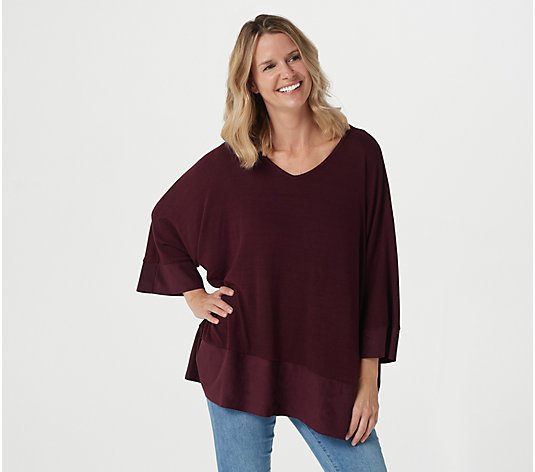 StyleList by Micaela Faux Suede Trim Poncho Style Knit Top