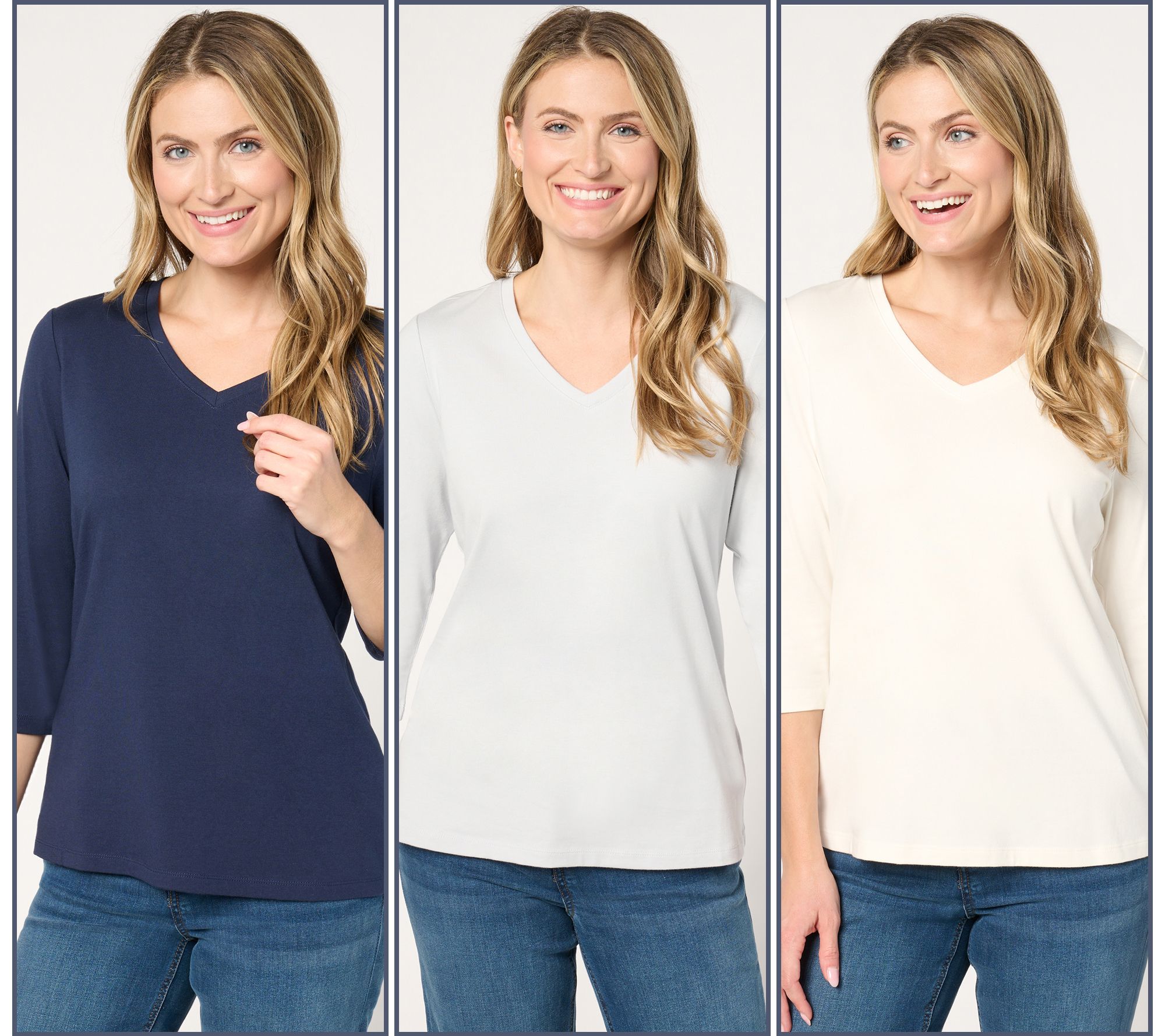 Denim & Co. Essentials Perfect Jersey 3-Pack 3/4 Sleeve Tops