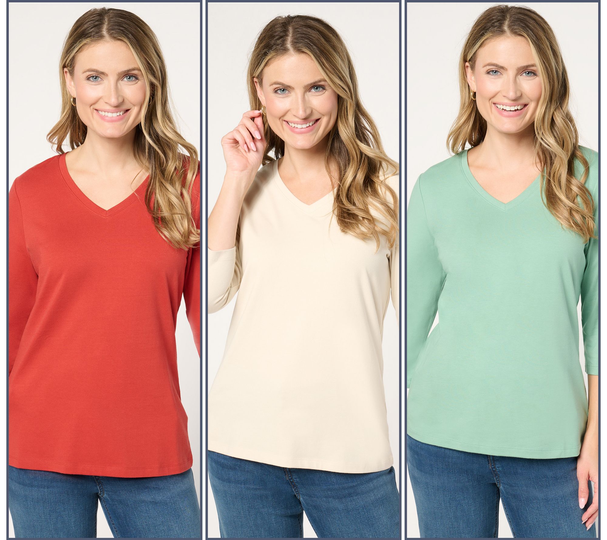 Denim & Co. Essentials Perfect Jersey 3-Pack 3/4 Sleeve Tops