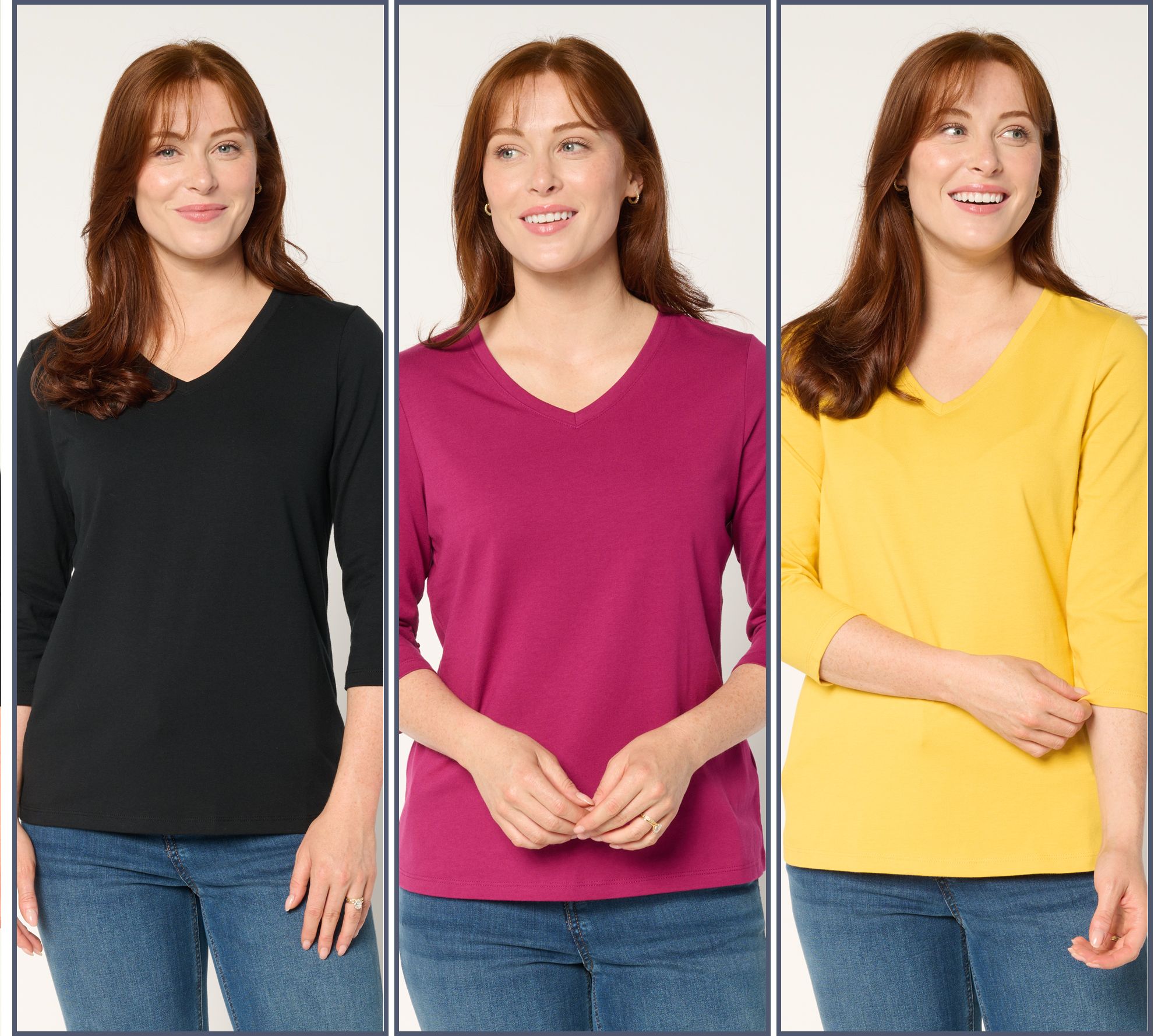 トップス lll Denim & Co. Essentials Perfect Jersey 3-Pack 3/4 Sleeve Tops
