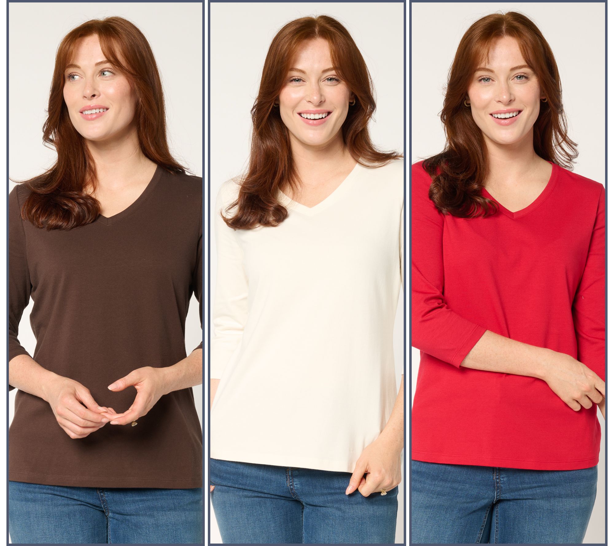 Denim & Co. Essentials Perfect Jersey 3-Pack 3/4 Sleeve Tops