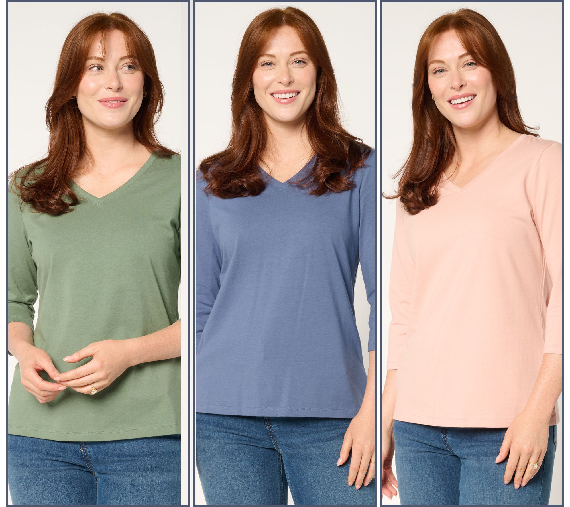 Denim & Co. Essentials Perfect Jersey 3-Pack 3/4 Sleeve Tops