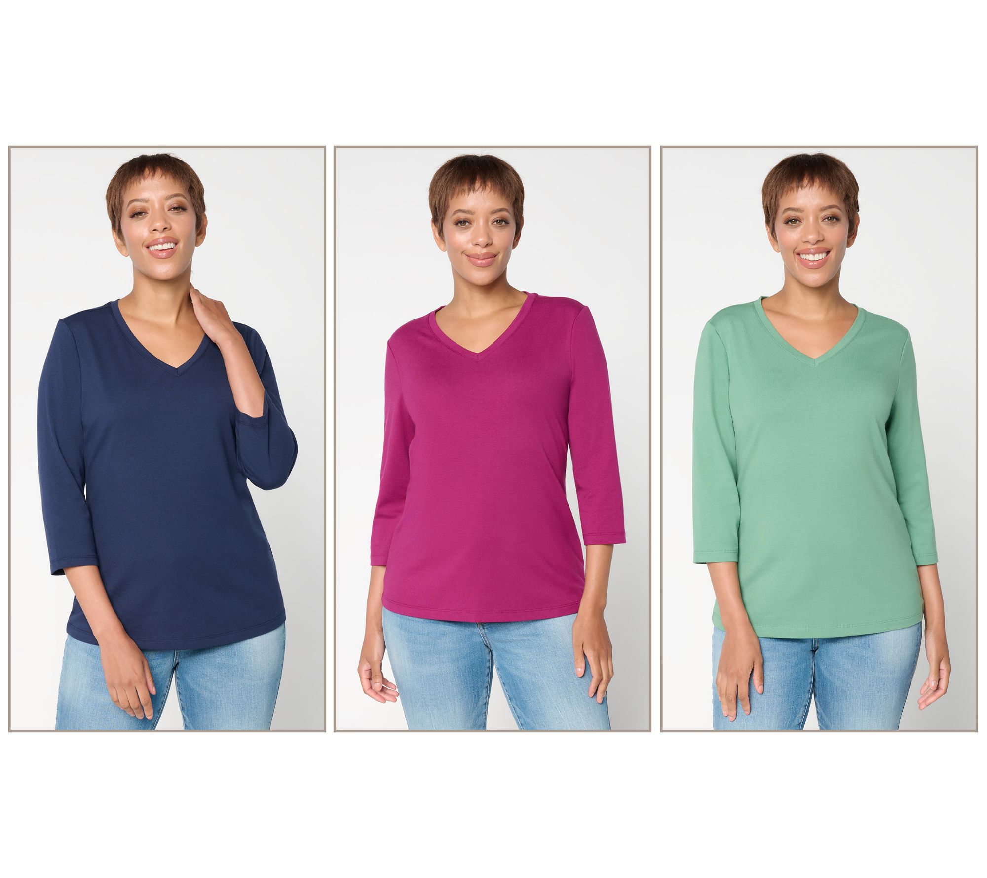 Denim & Co. Essentials Perfect Jersey 3-Pack 3/4 Sleeve Tops