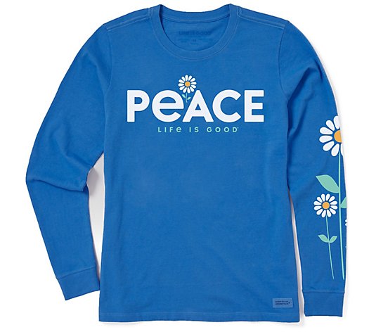 Life is Good Women's Royal Blue Peace Daisies LS Crusher Tee