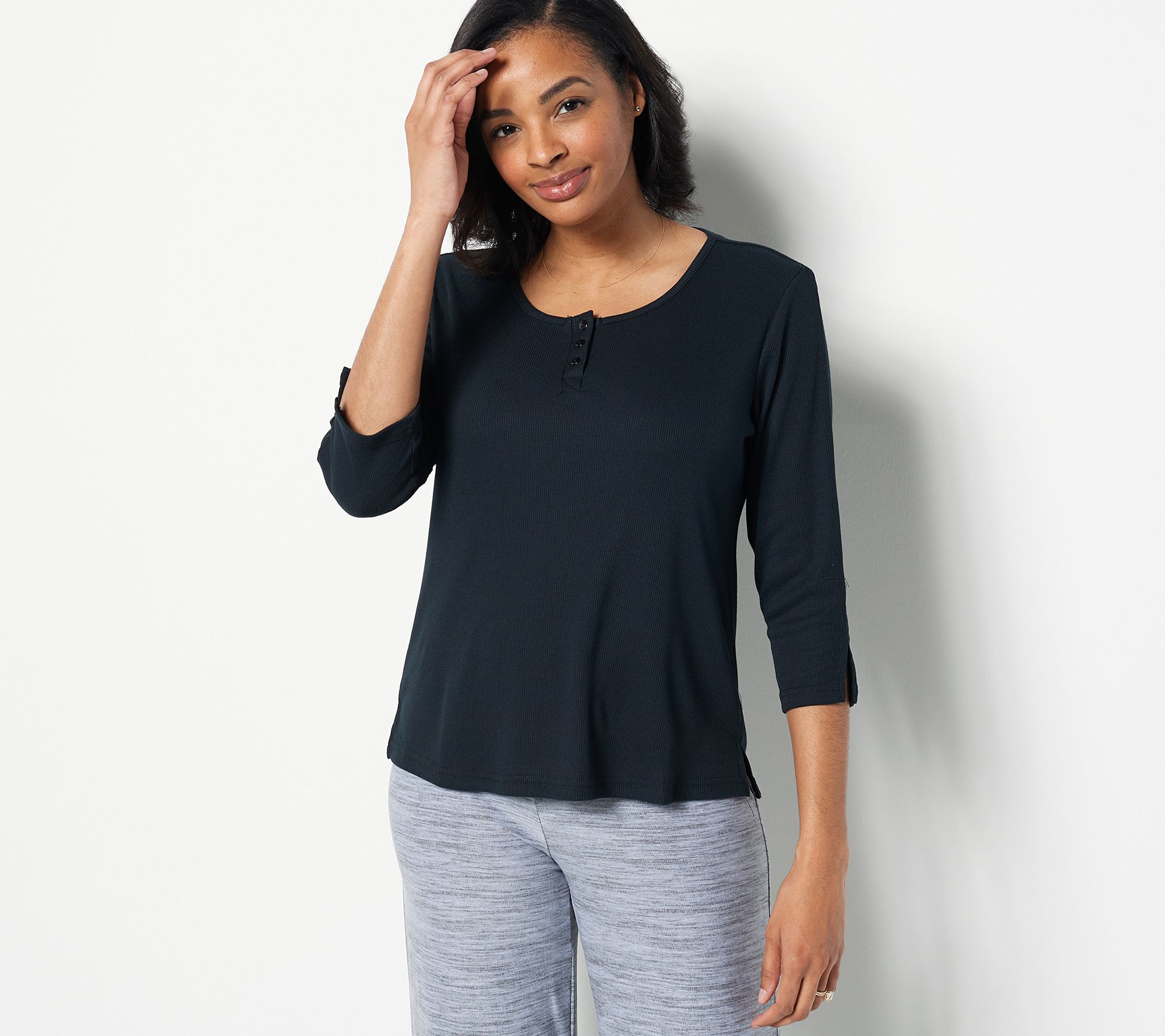 MUK LUKS Ribbed Dream Knit Henley Top