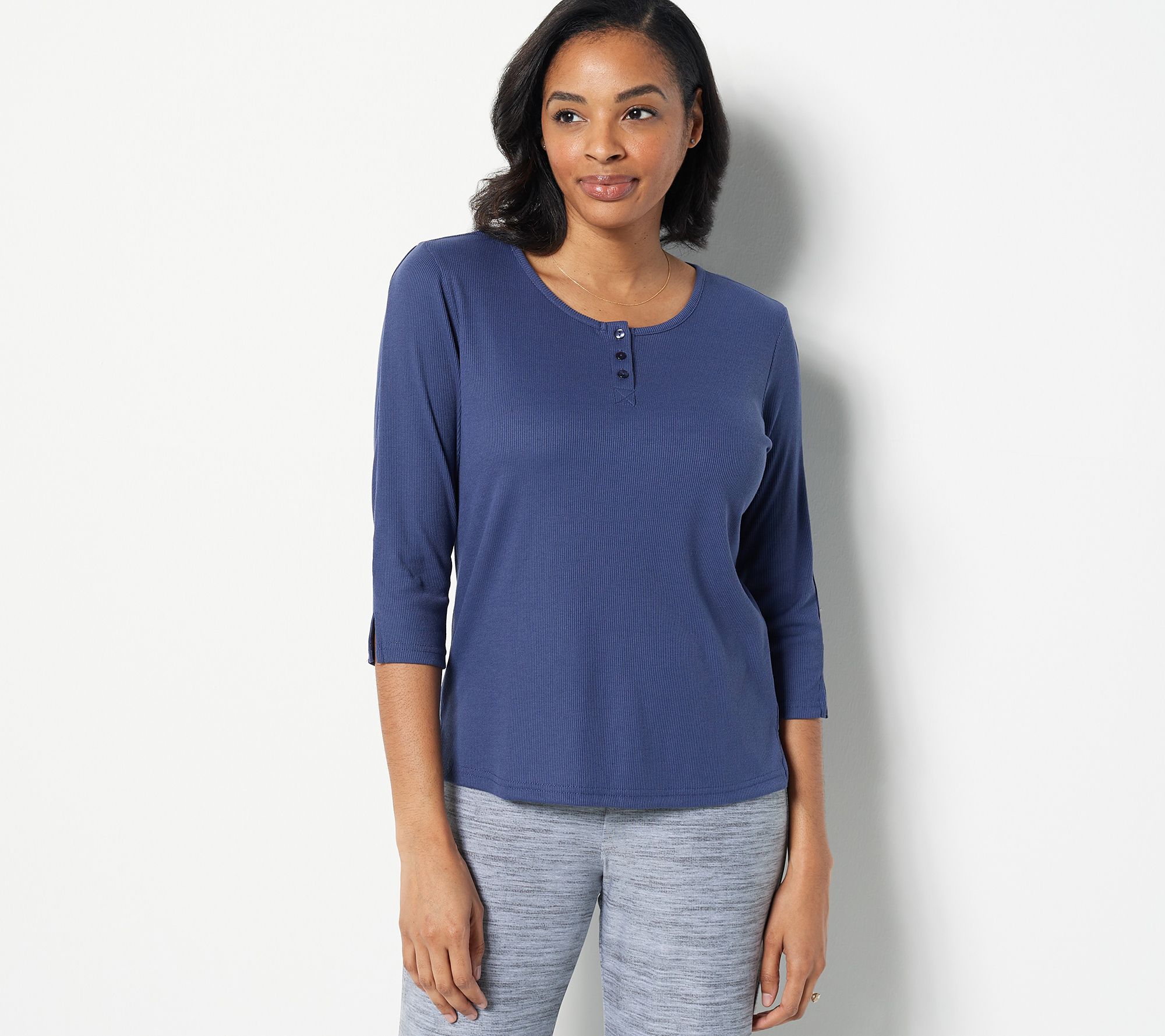 MUK LUKS Ribbed Dream Knit Henley Top