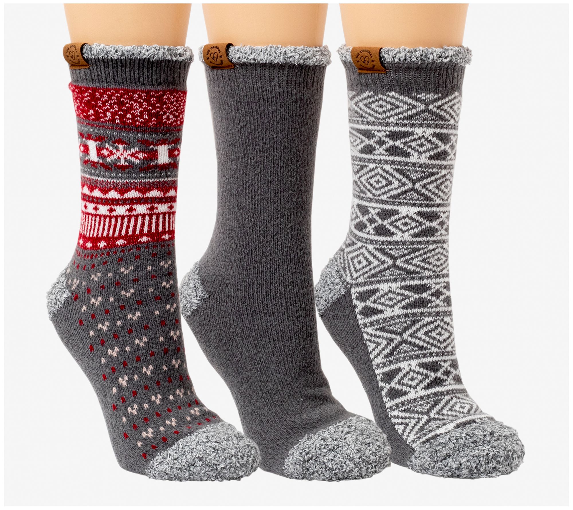 Dearfoams Ladies' 3 Pair Pack Fairisle Lined Lounge Crew Sock