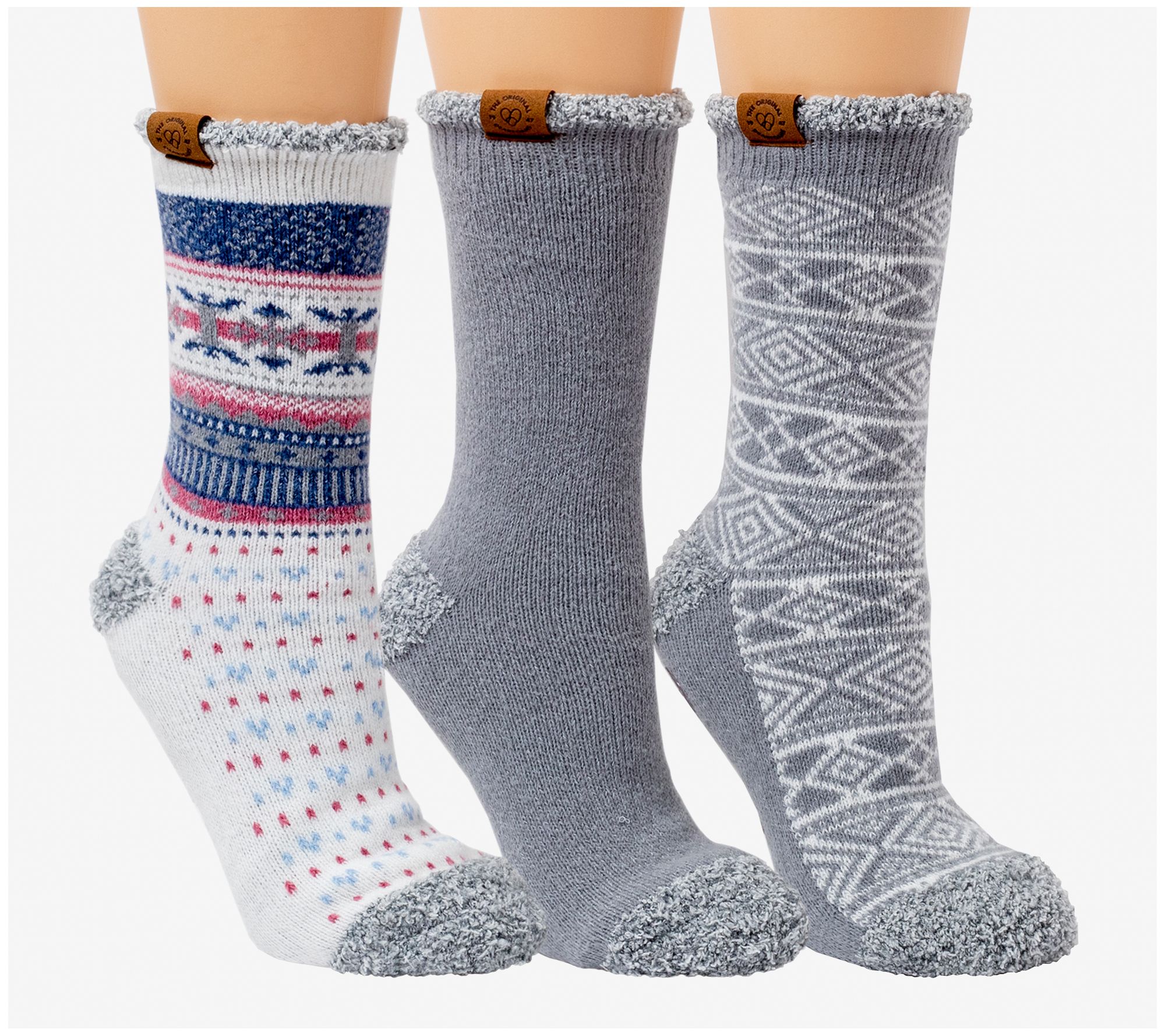 Dearfoams Ladies' 3 Pair Pack Fairisle Lined Lounge Crew Sock