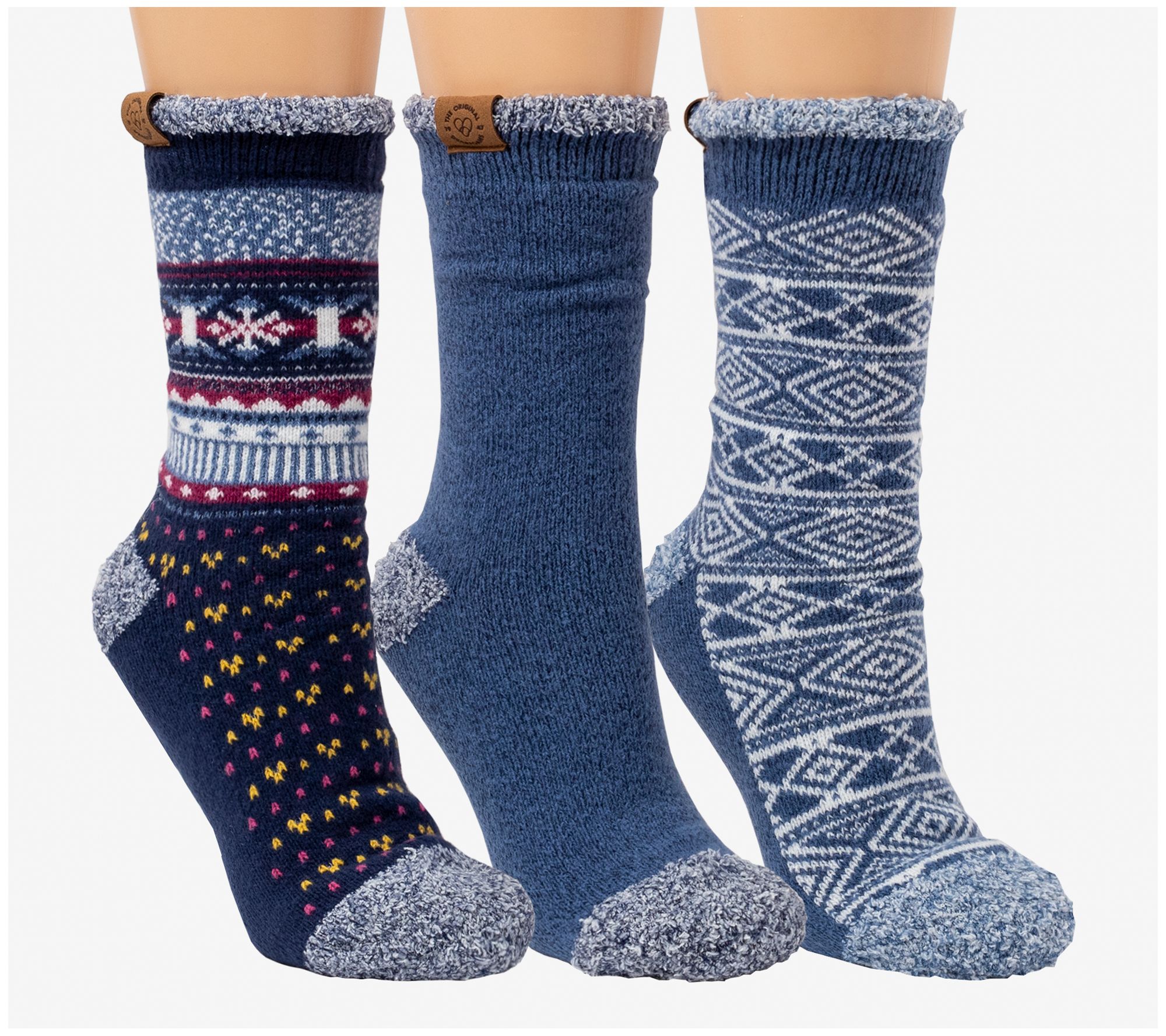 Dearfoams Ladies' 3 Pair Pack Fairisle Lined Lounge Crew Sock