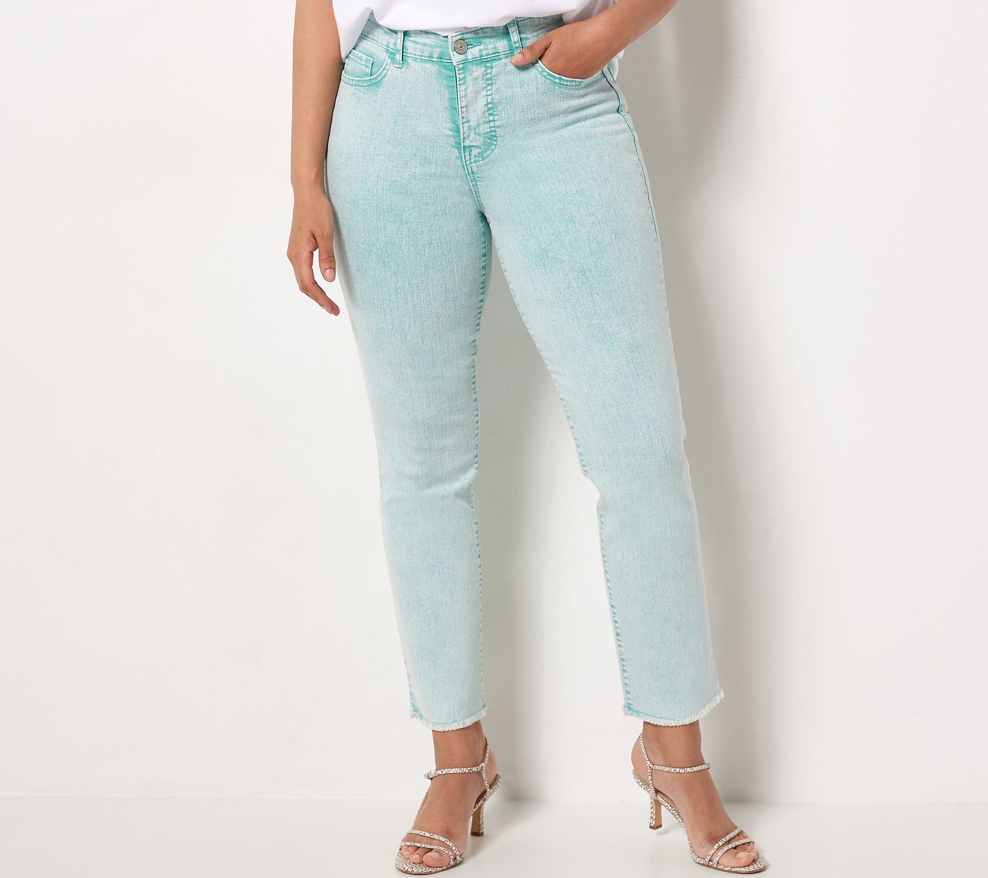 LOGO by Lori Goldstein Petite Shadow Patch Boyfriend Jeans 