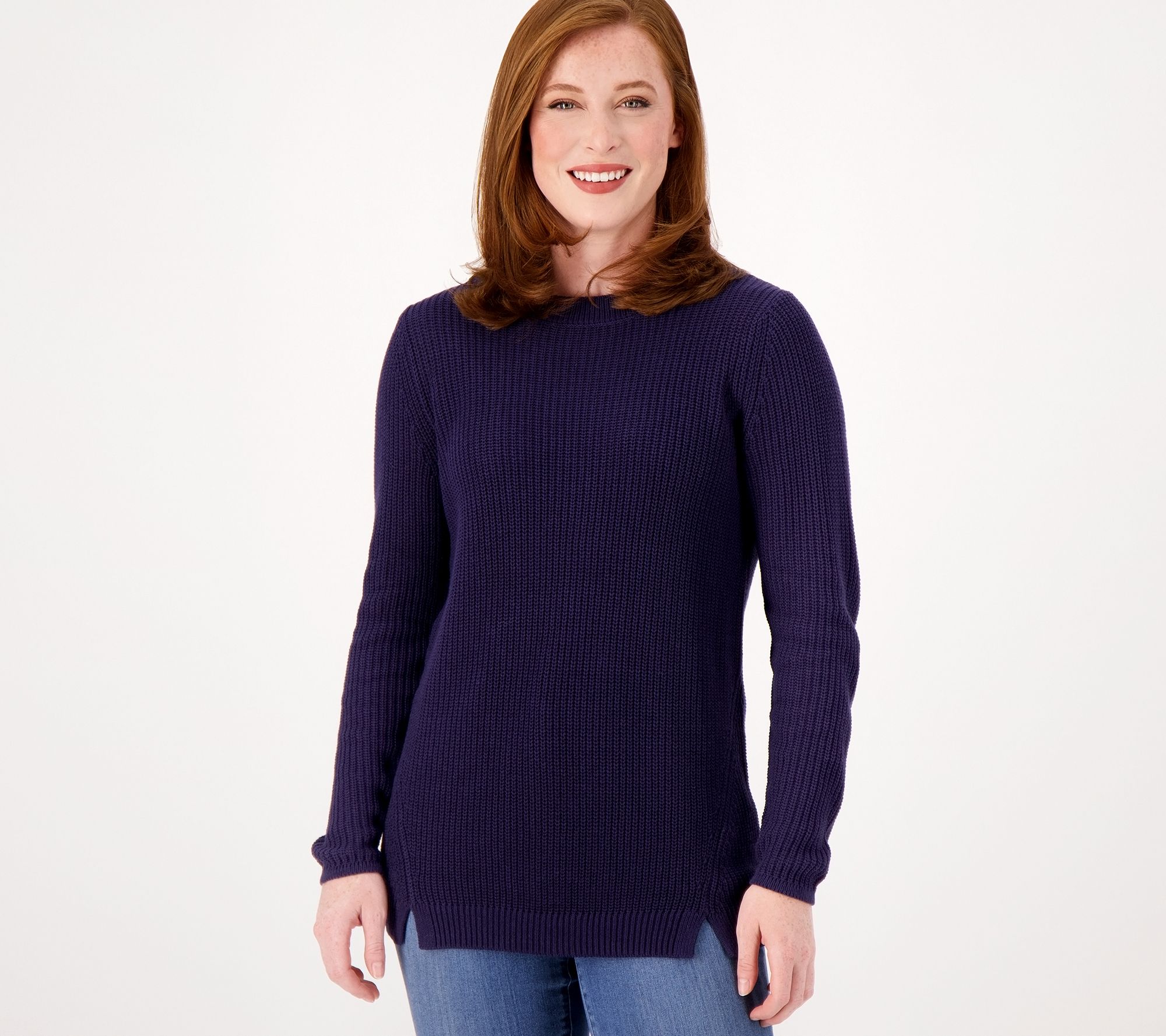 Belle by Kim Gravel Shaker Knit Double Split Hem Sweater
