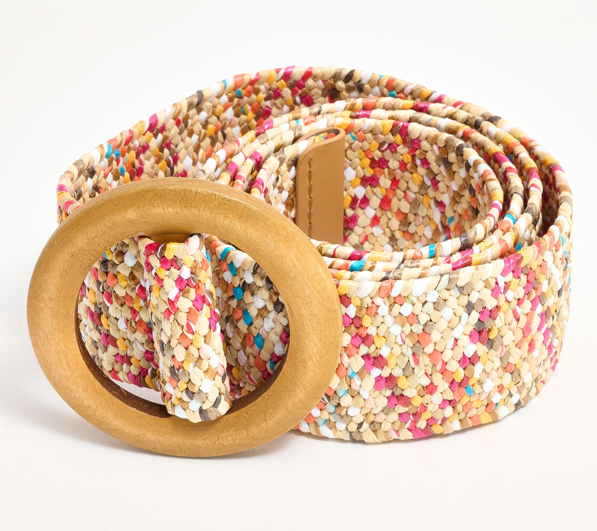 Susan Graver Stretch Raffia Belt with Round Wooden Buckle