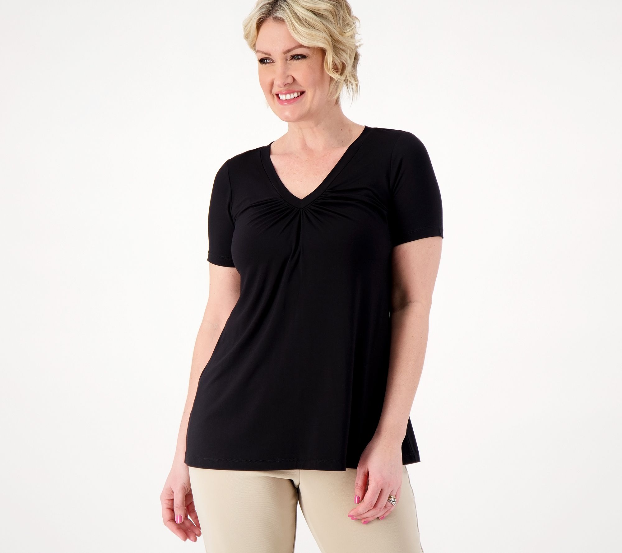 Susan Graver Weekend Essentials Cool Touch V-Neck A-Line Top