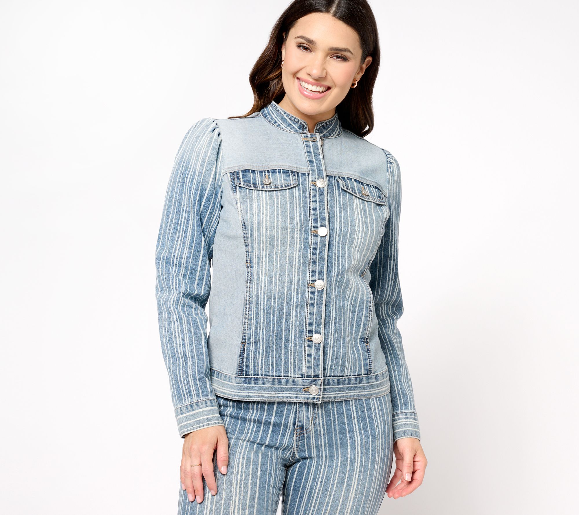 LOGO by Lori Goldstein Stripe Denim Jacket