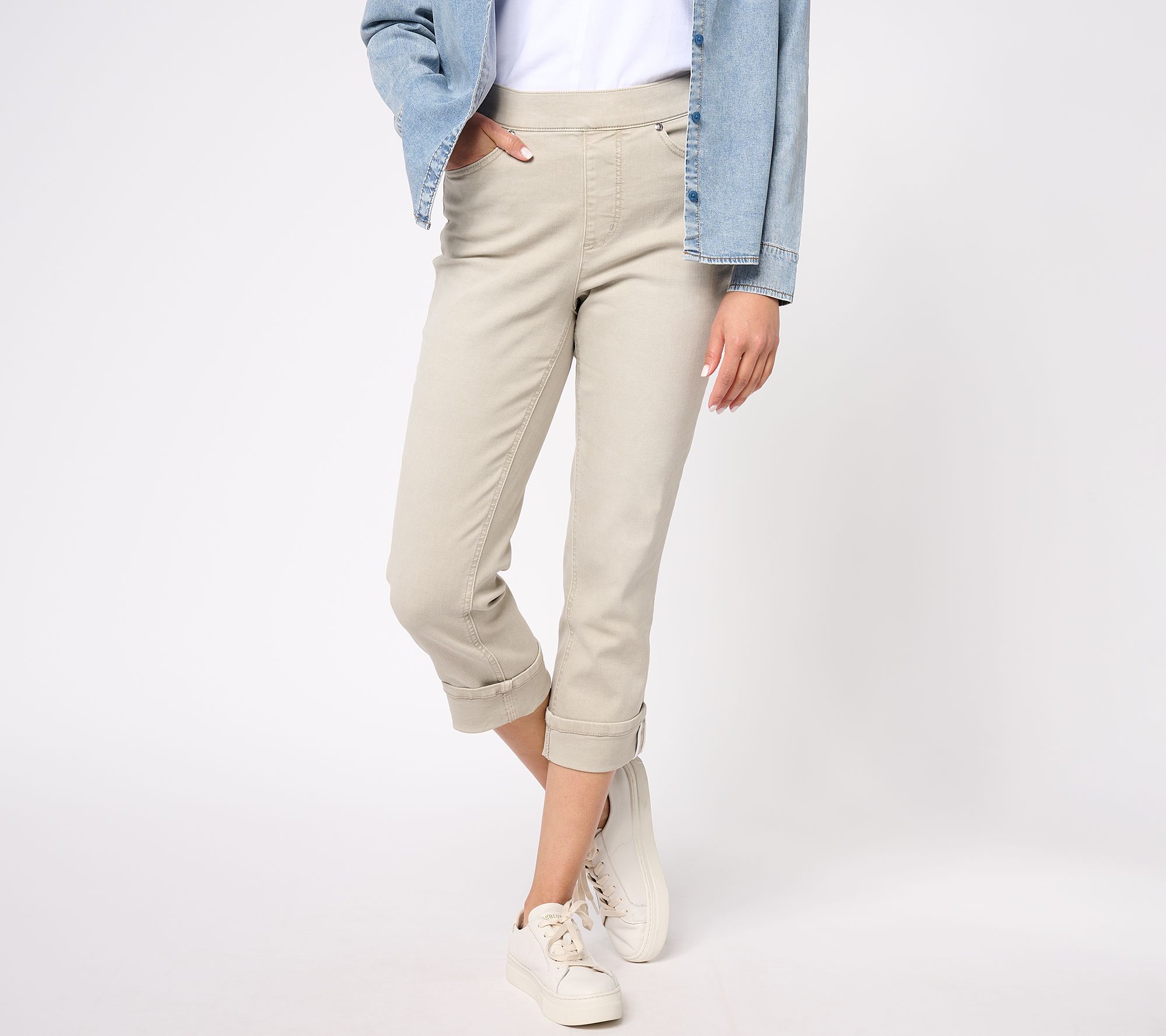 Isaac Mizrahi Live! Petite Grey True Denim Pull On Crop Jeans
