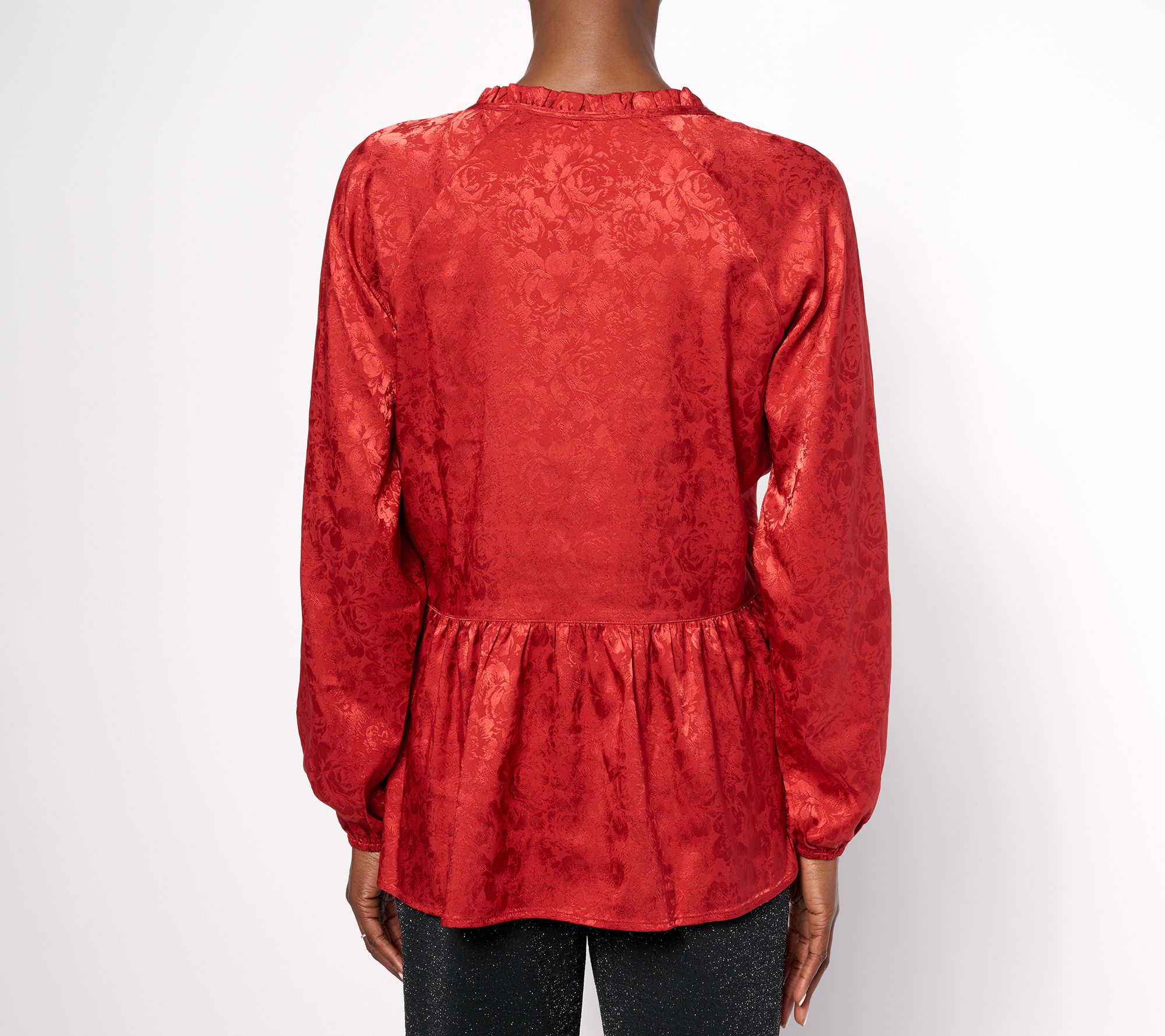 Isaac Mizrahi Live! Stretch Jacquard Shirred Peplum Blouse