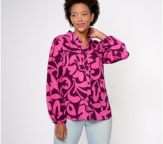 Belle by Kim Gravel Modern Abstract Button-Front Blouse - QVC.com