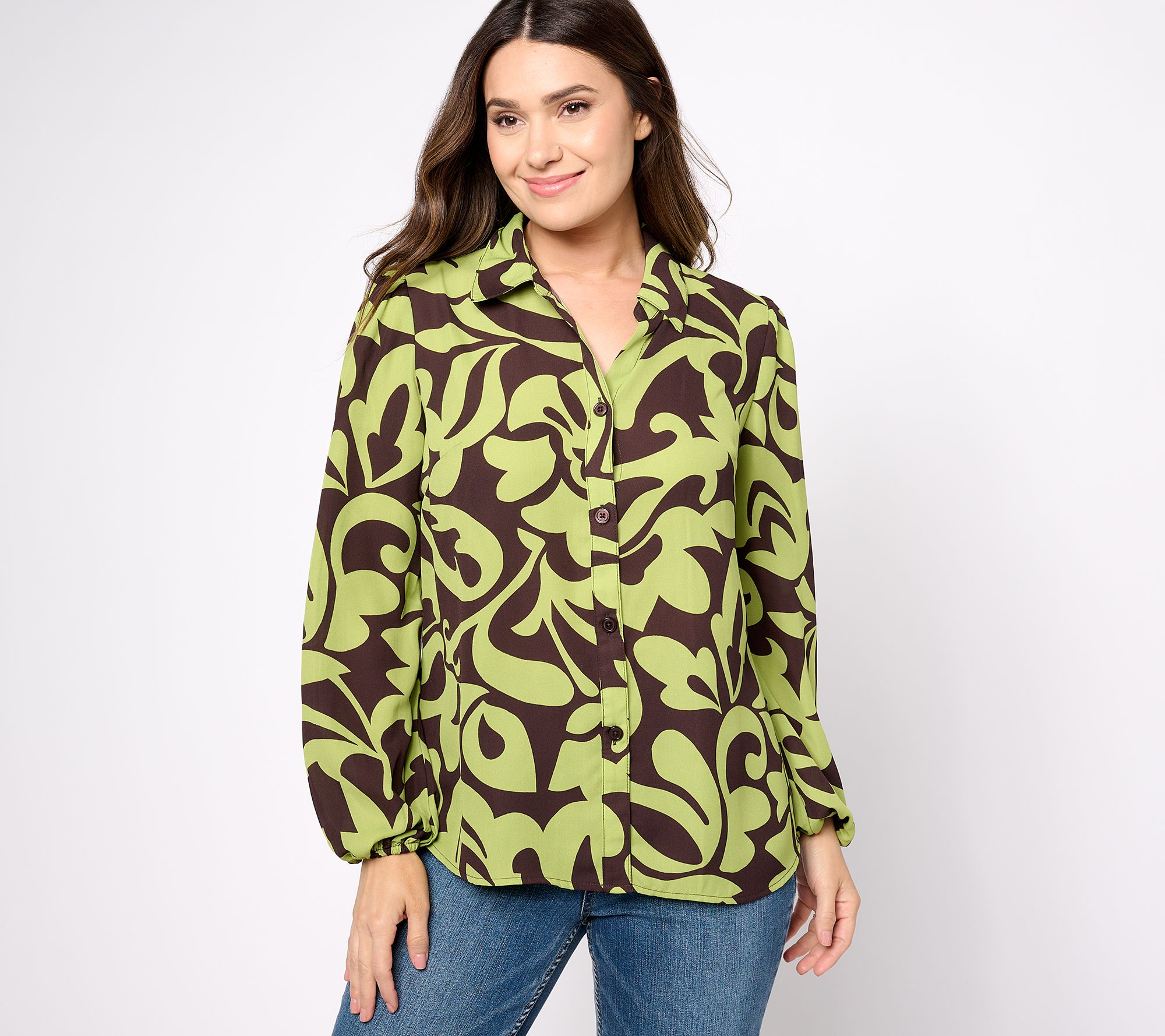 Belle by Kim Gravel Modern Abstract Button-Front Blouse