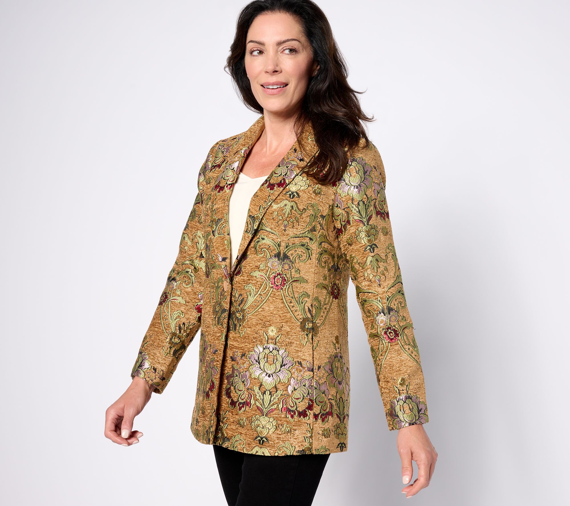 GRAVER Susan Graver Regular Jacquard Tapestry Notch Collar Jacket