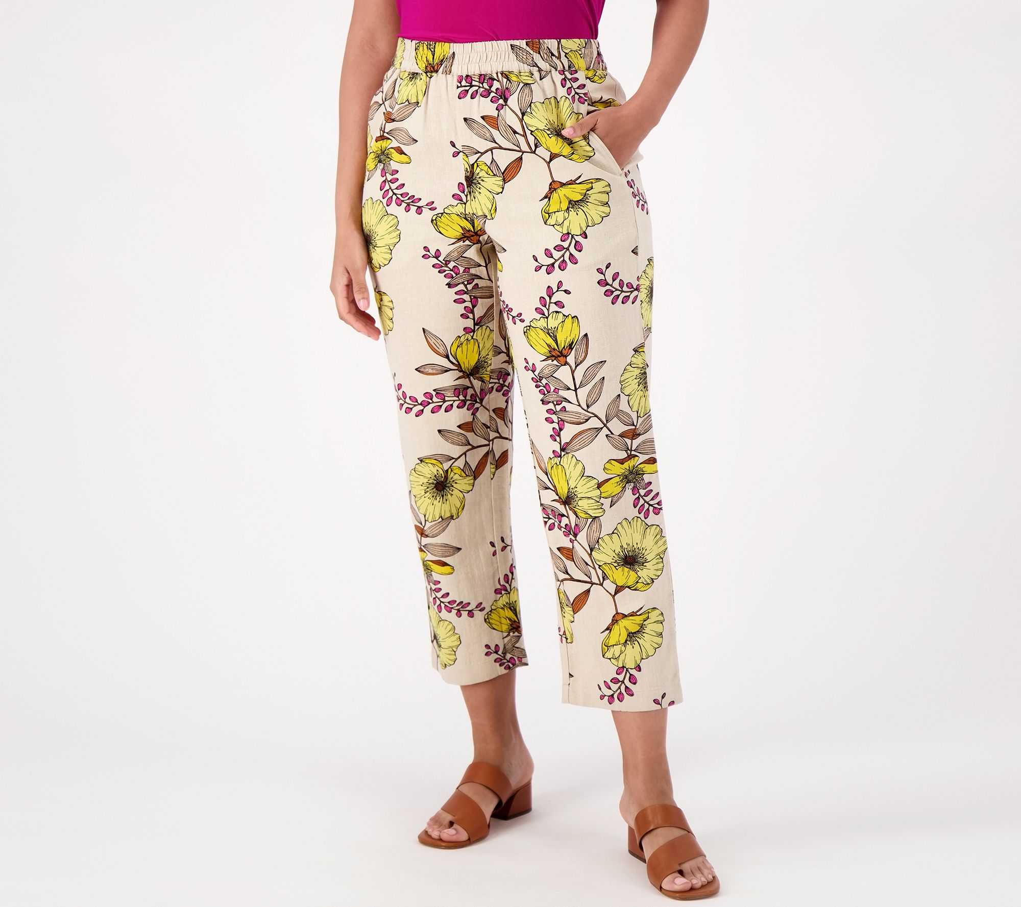 "As Is" Susan Graver Reg PURE Linen Blend Pull On Crop Pants