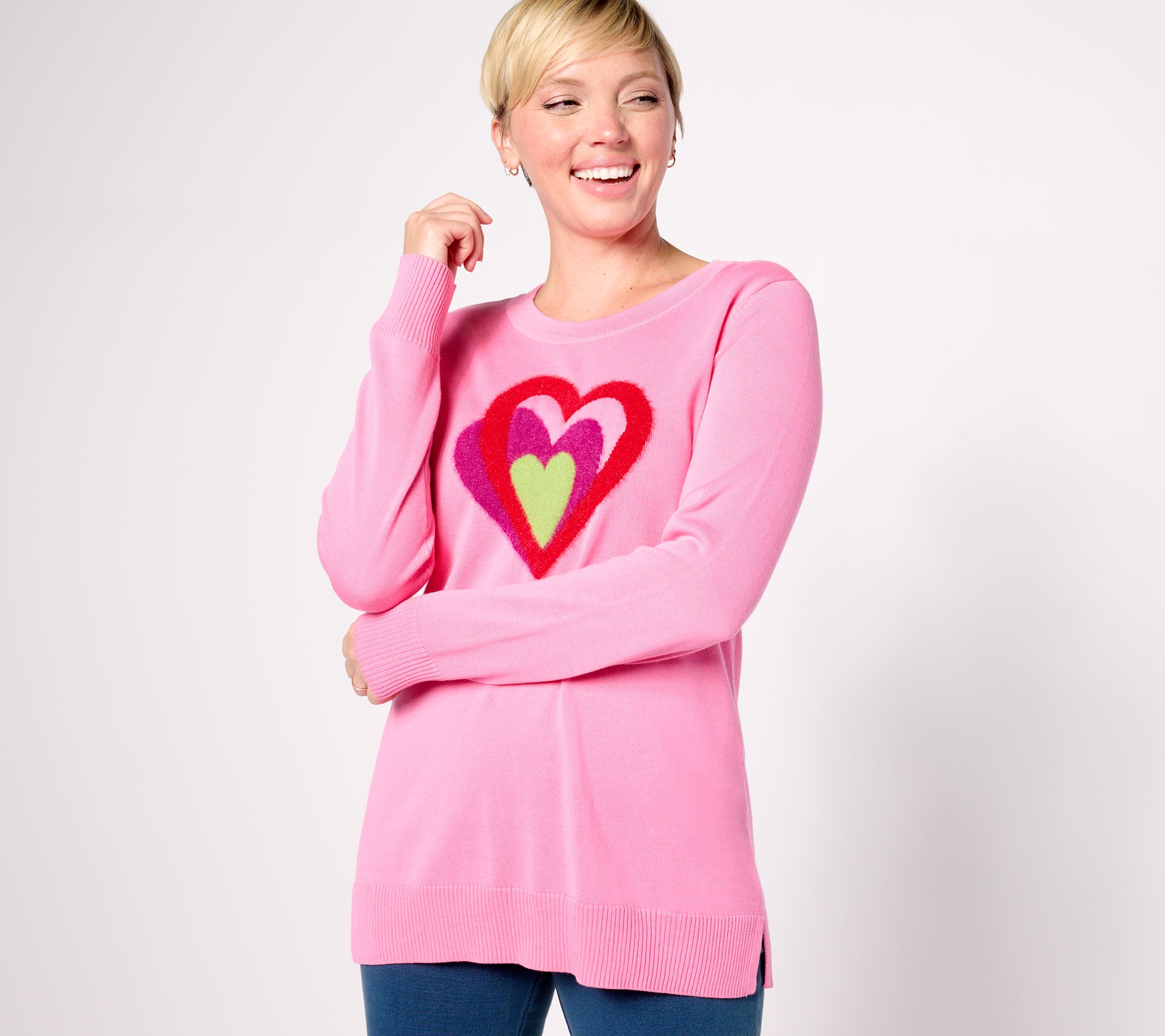 Quacker Factory Hearts A Bursting Intarsia Long Sleeve Sweater - QVC.com