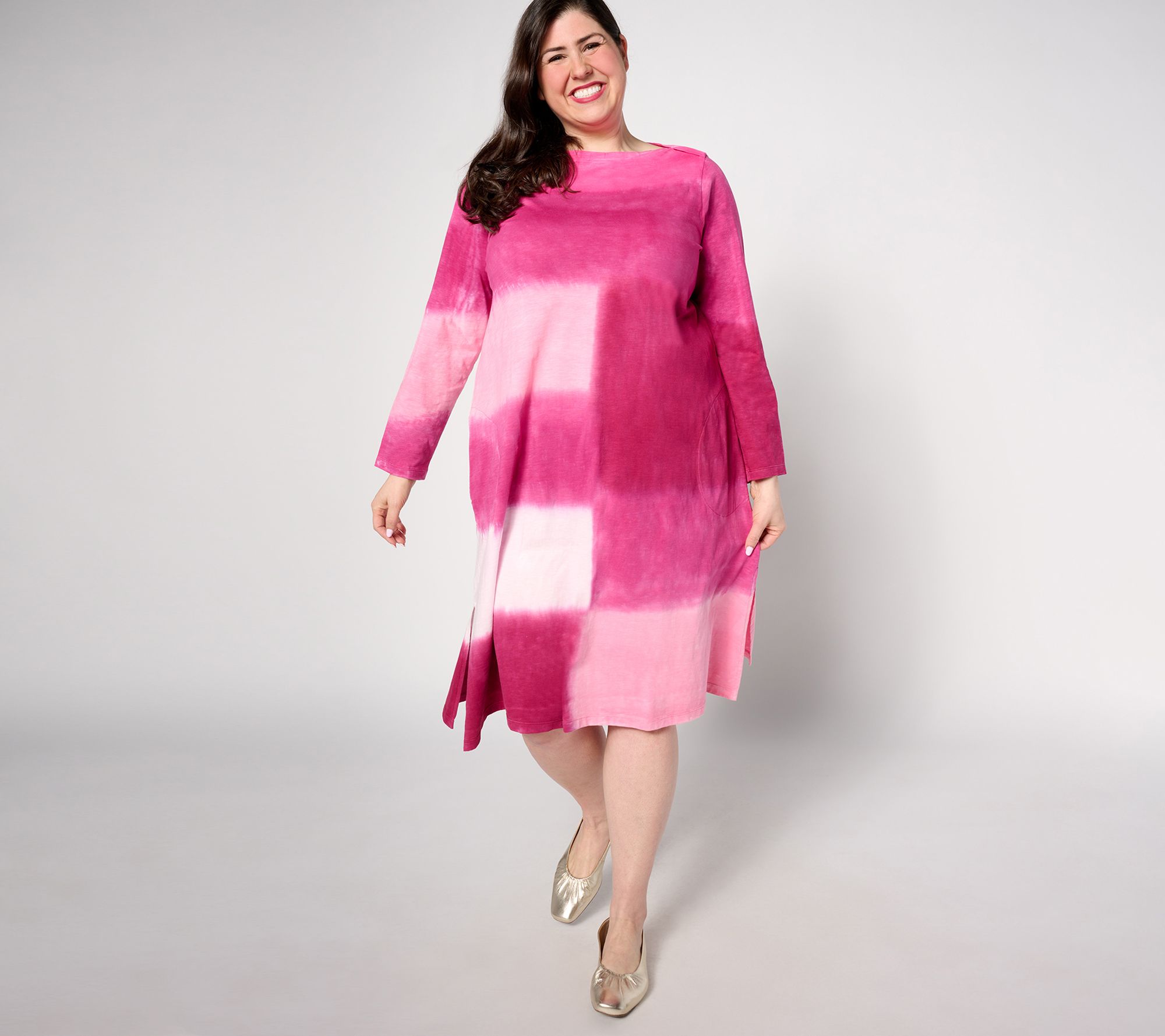 LOGO by Lori Goldstein Petite Boatneck Tie Dye Dress