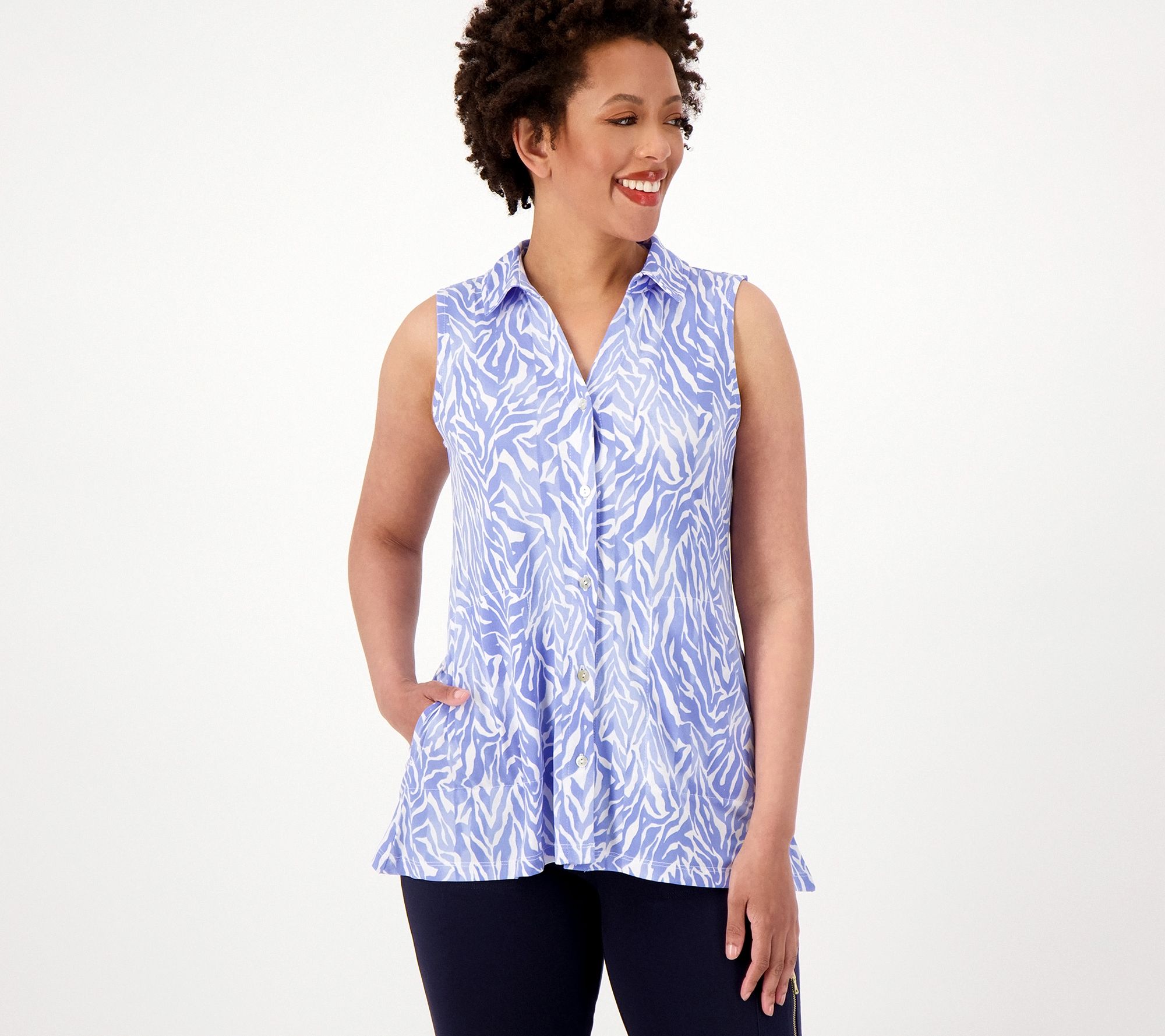 "As Is" Susan Graver Printed Liquid Knit Sleeveless Petite Tunic